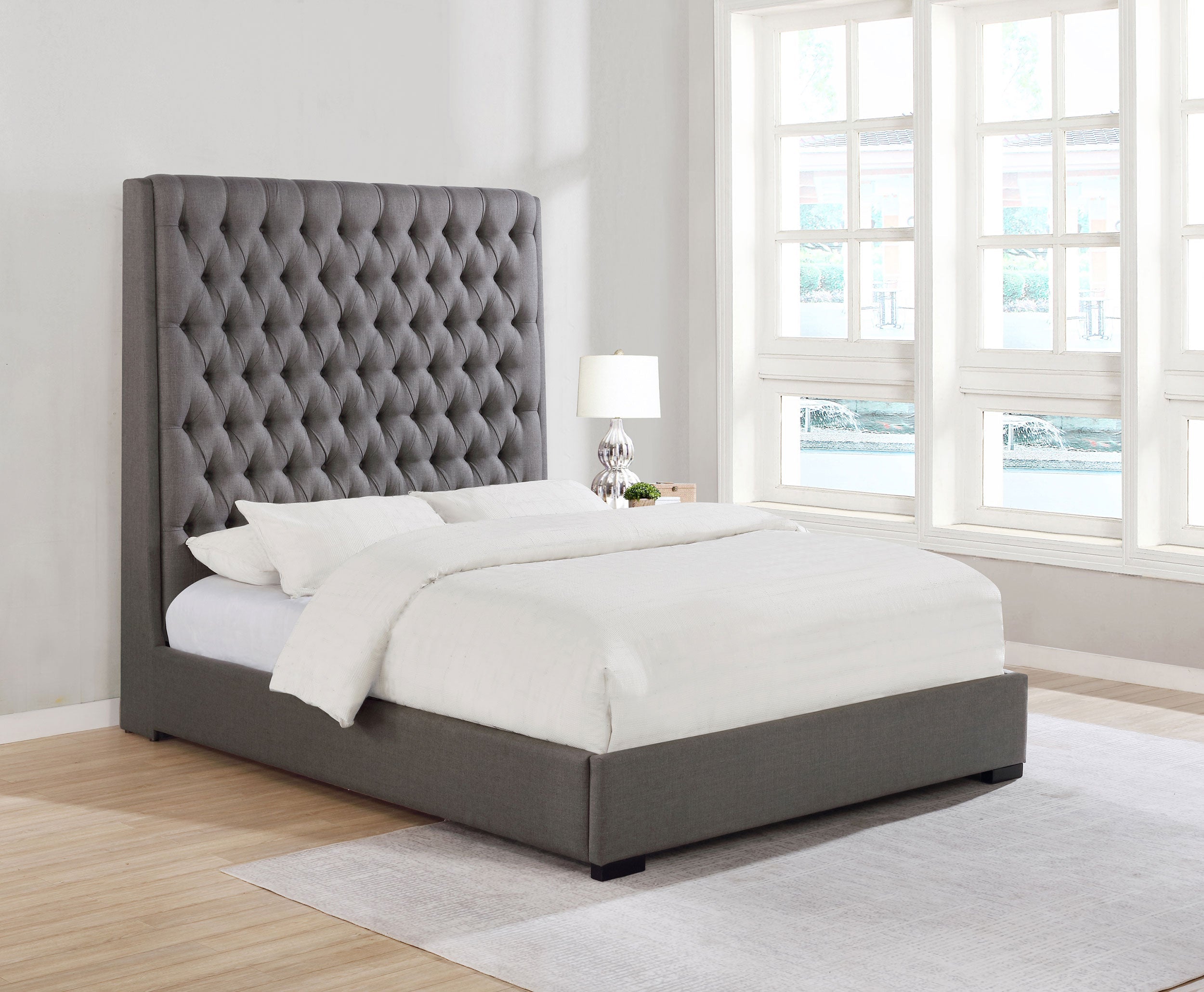 Camille Tall Tufted  Bed Grey