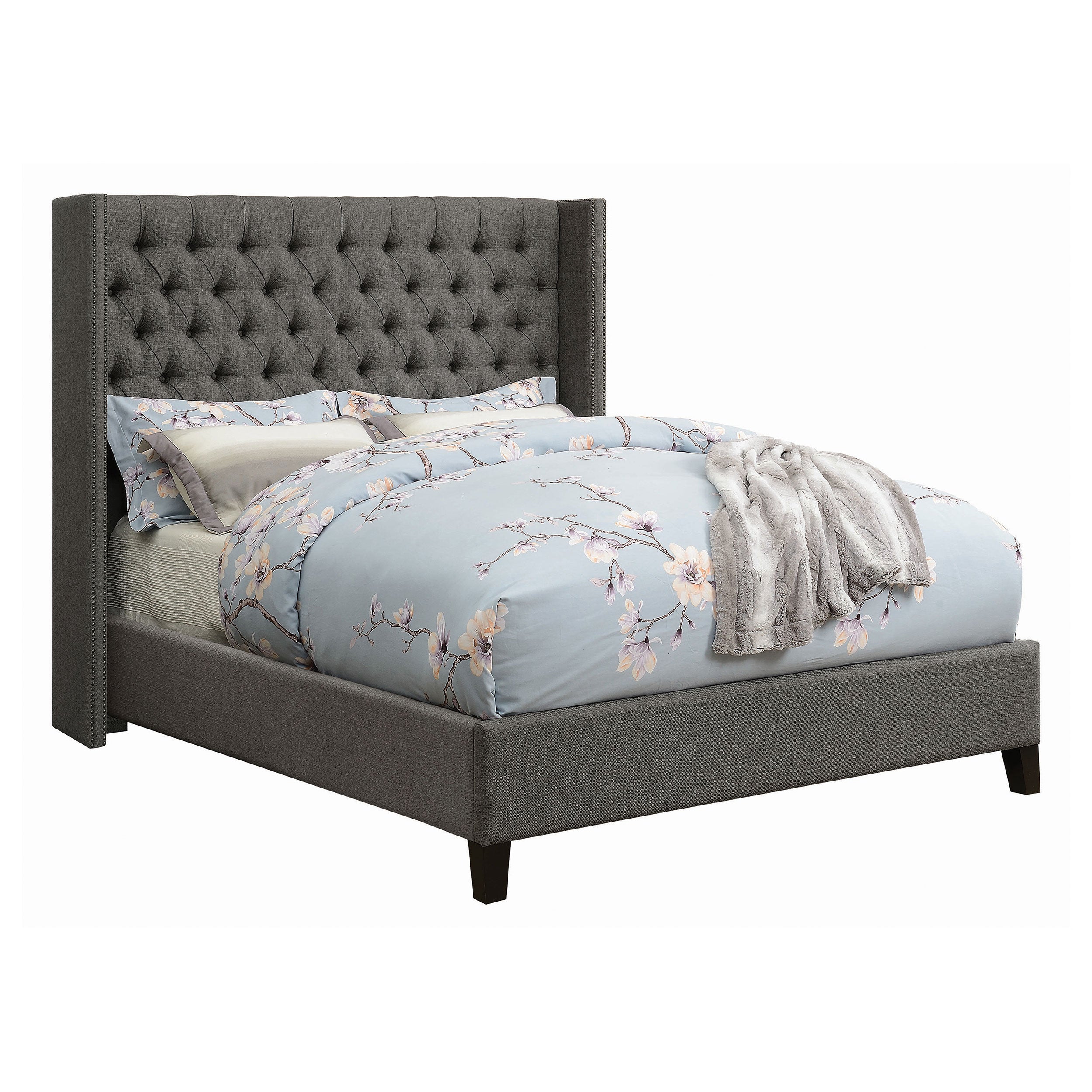 Bancroft Demi-wing Upholstered  Bed Grey