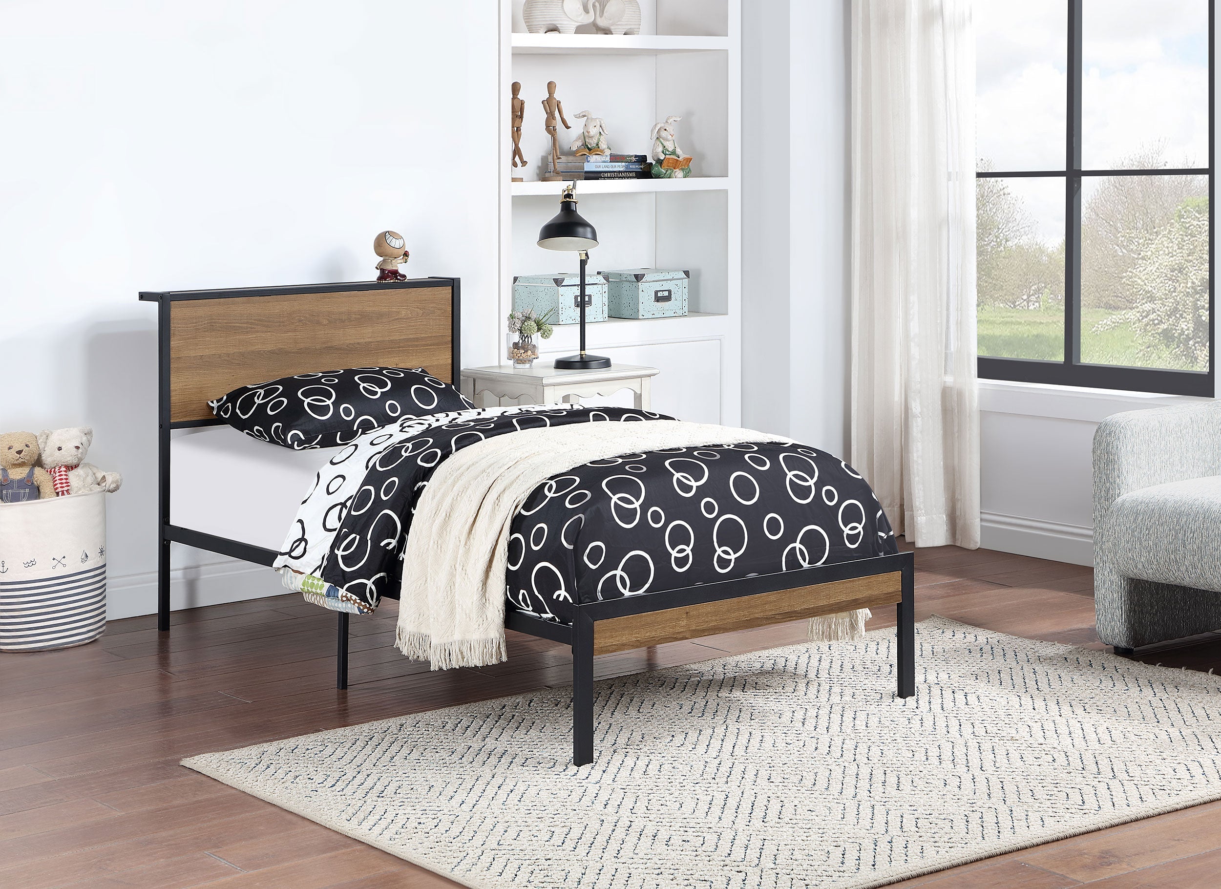 Ricky  Platform Bed Light Oak and Black