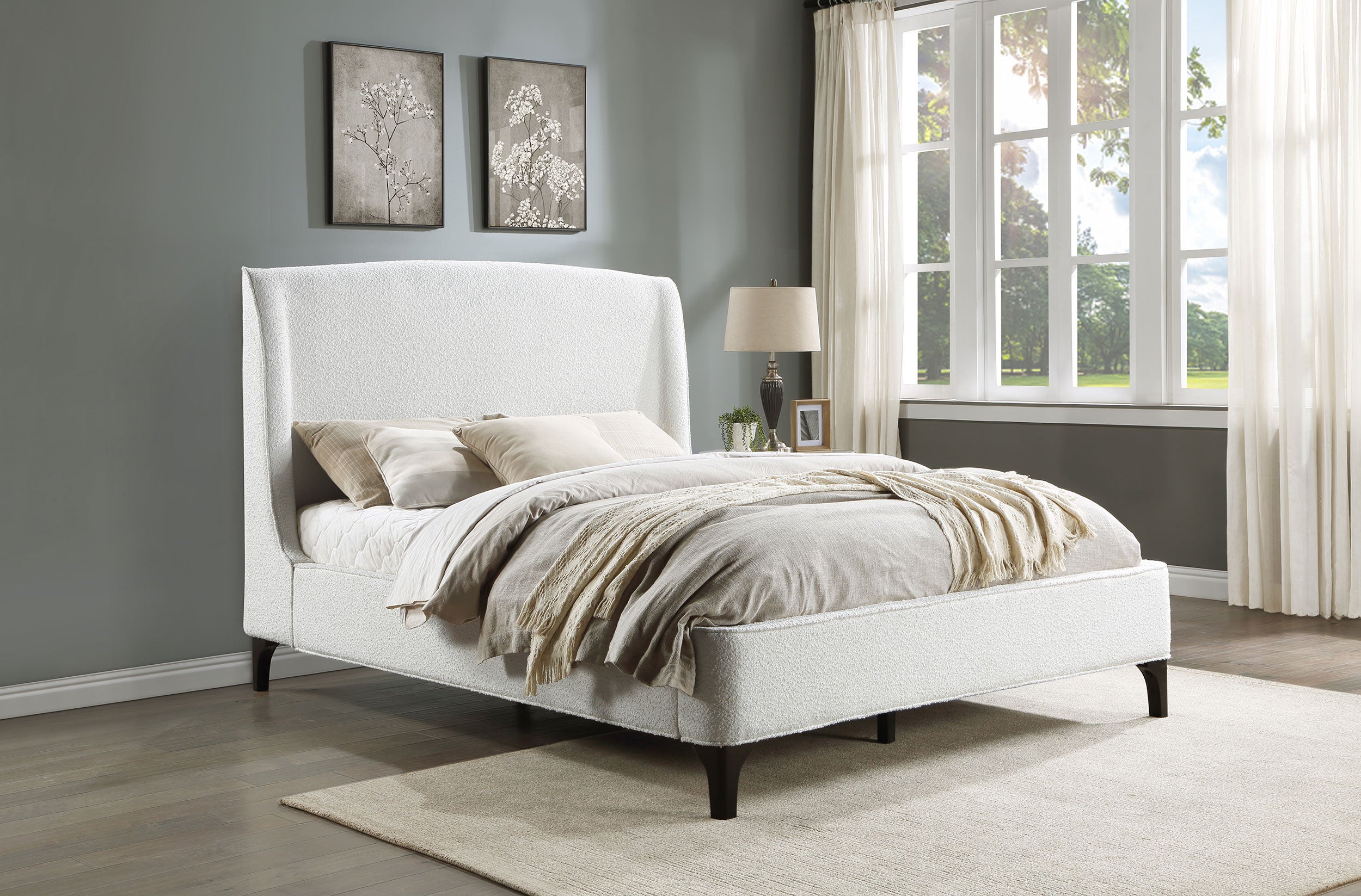 Mosby Upholstered Curved Headboard  Platform Bed White