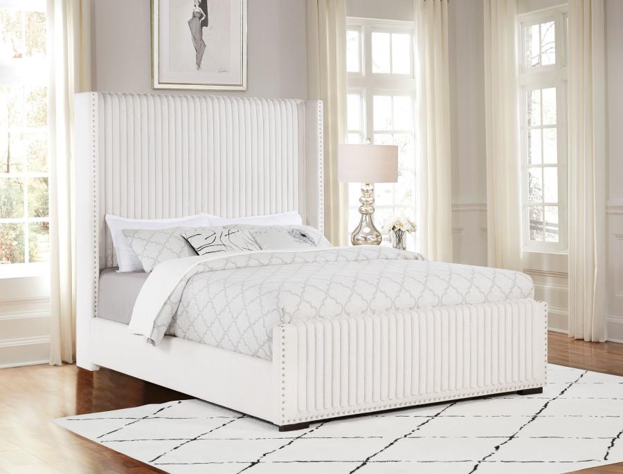 Natasha 65-inch Upholstered Wingback Bed Cream