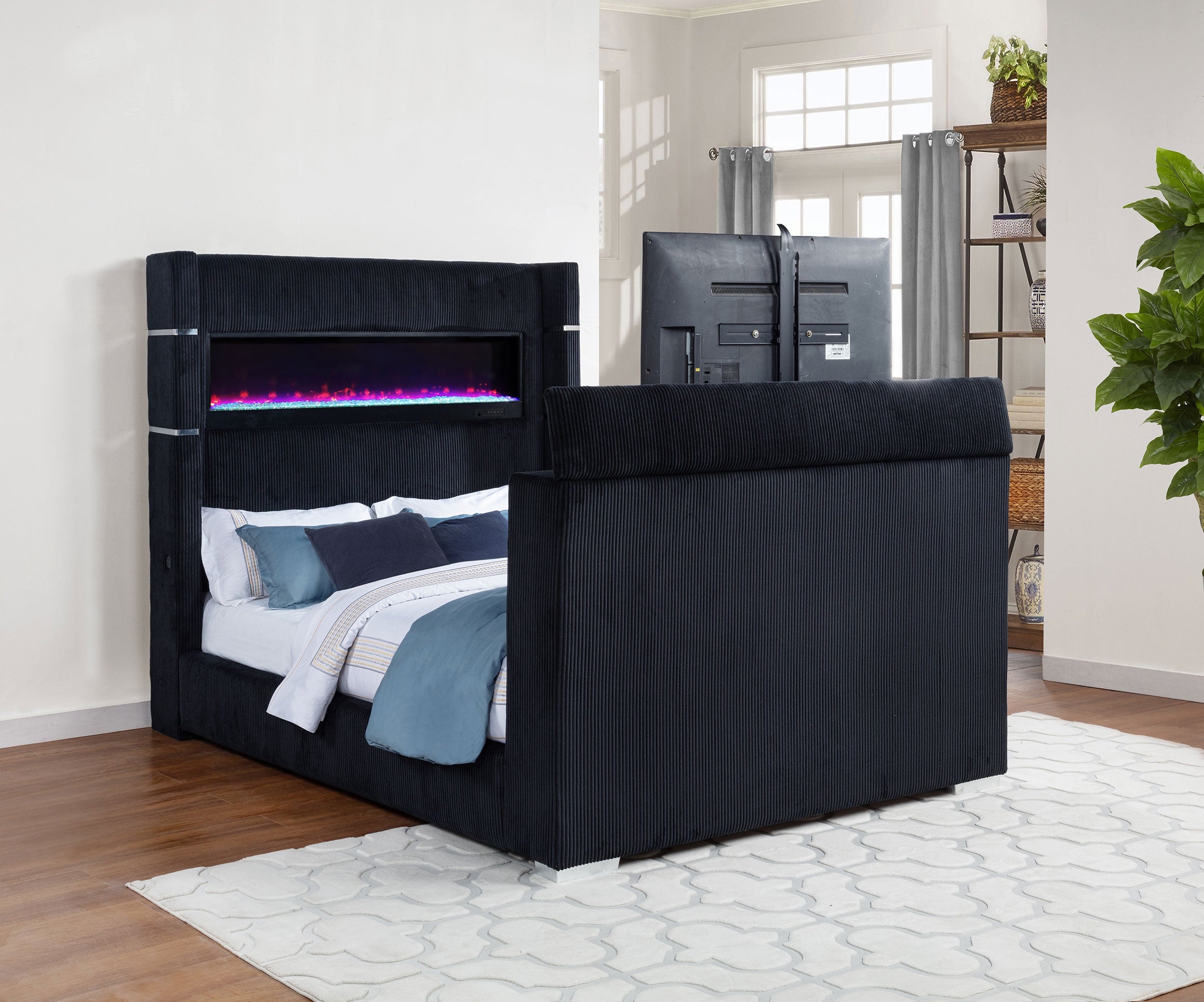 Tisdall Flame Visualizer Wingback TV Bed Black