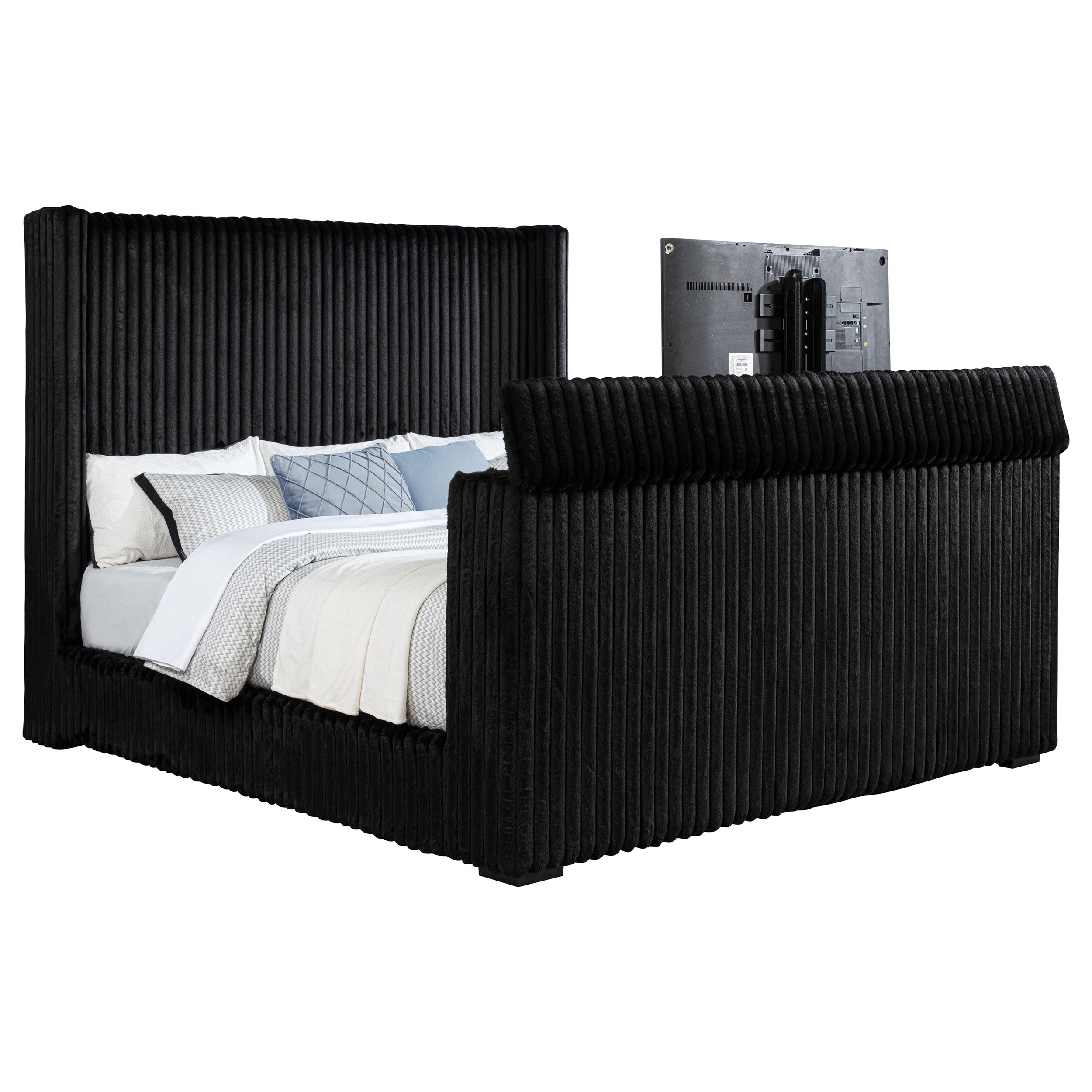 Centergrove Upholstered Queen Wingback TV Bed Black