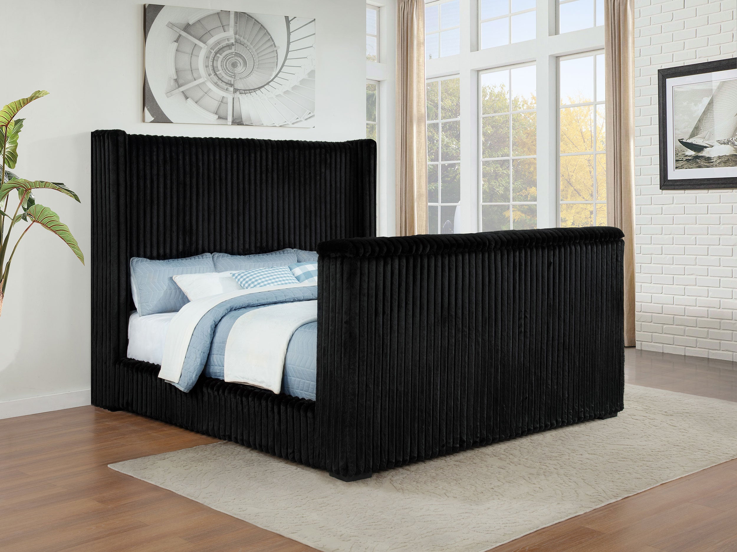 Centergrove Upholstered Queen Wingback TV Bed Black