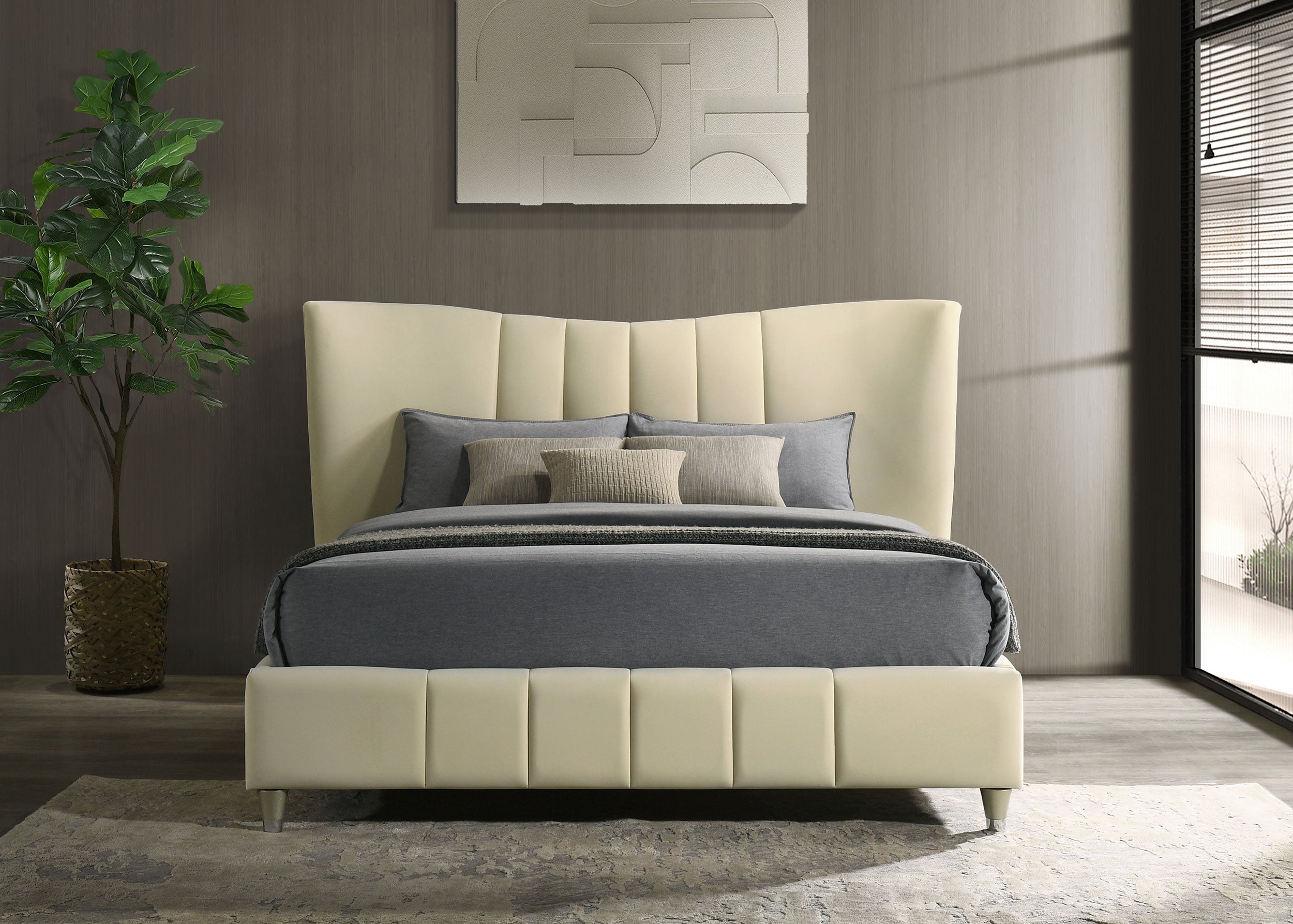 Evelyn Upholstered Panel Platform Bed Ivory