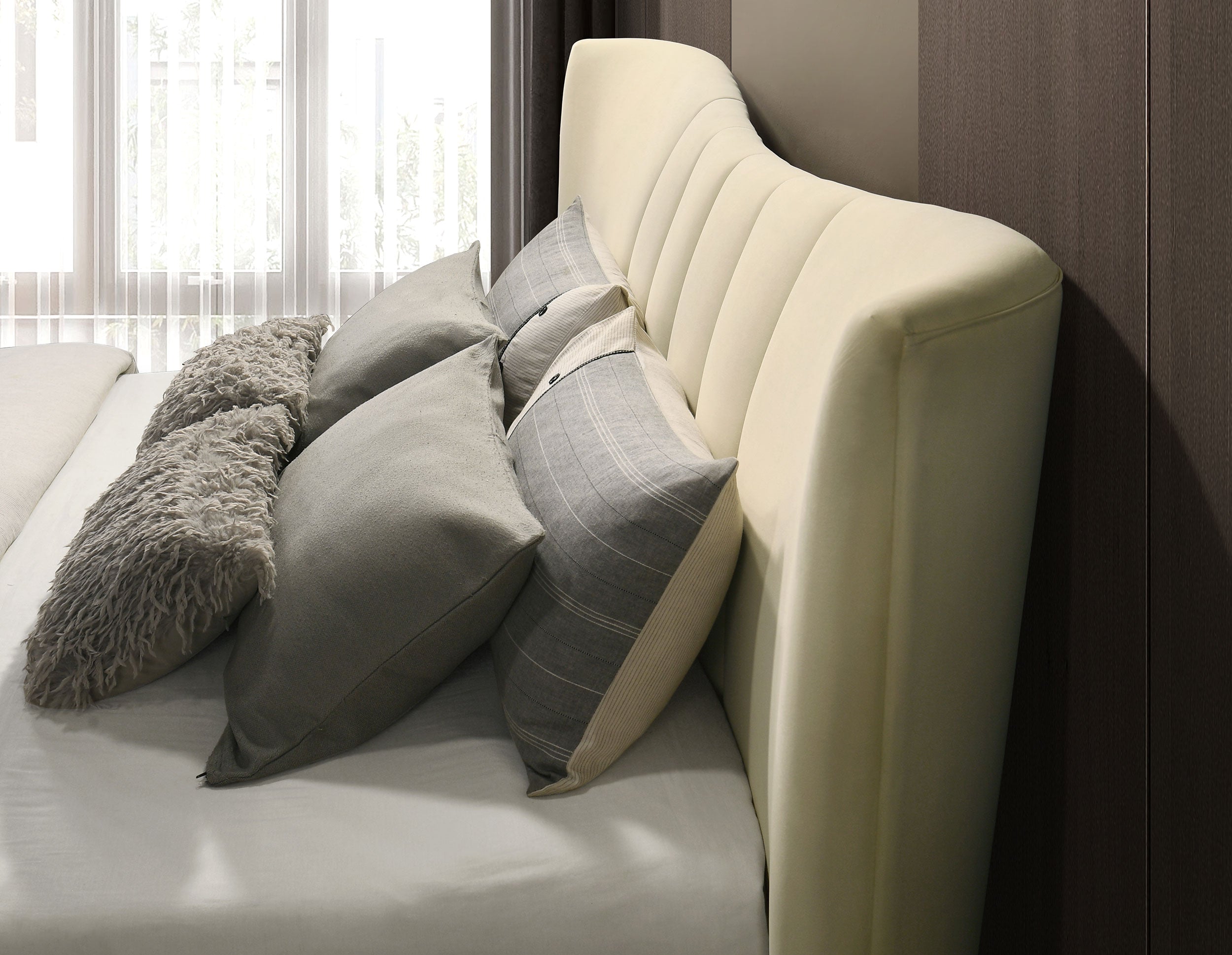 Evelyn Upholstered Panel Platform Bed Ivory