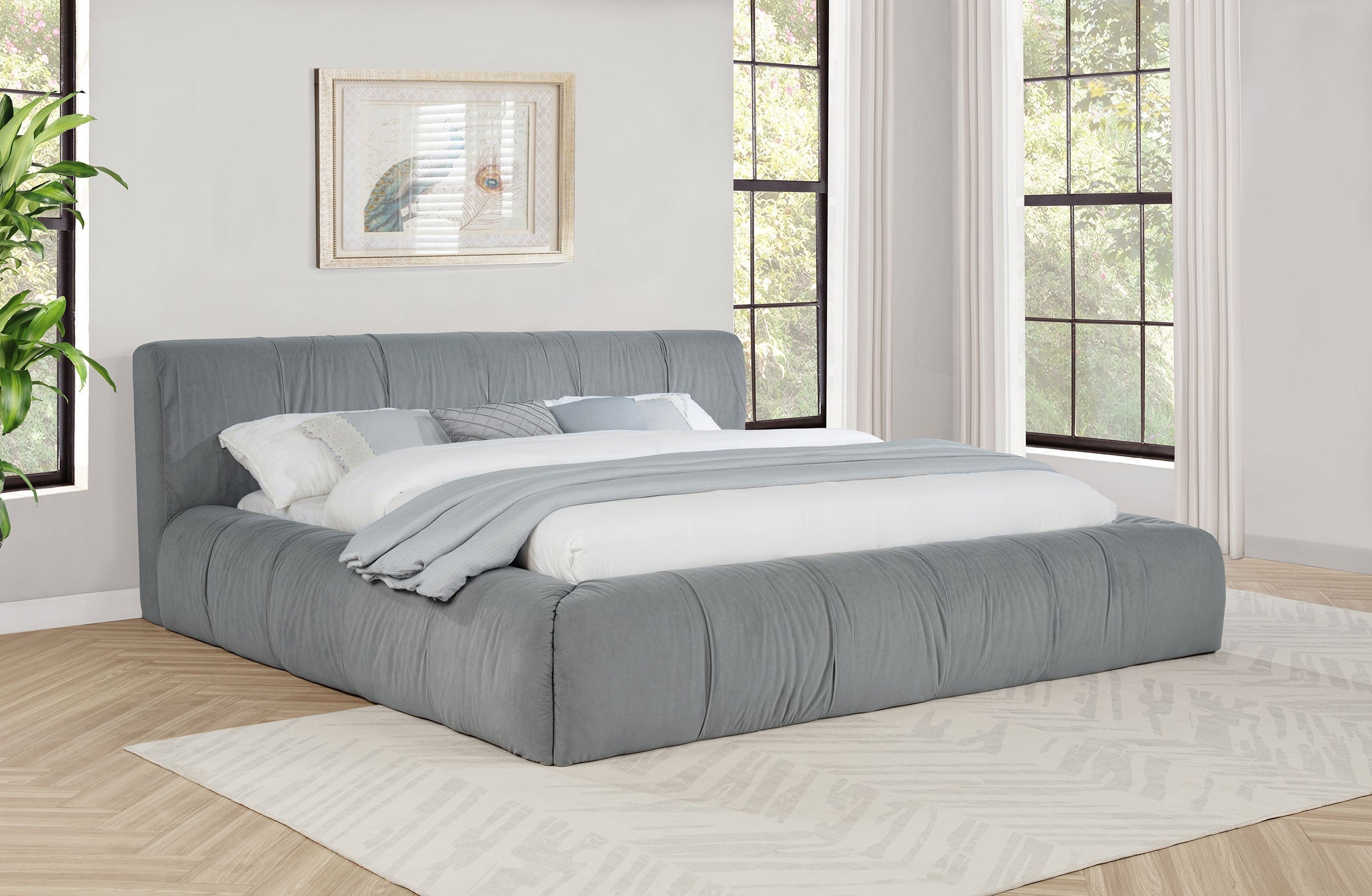 Wilshire Upholstered Queen Platform Bed Grey