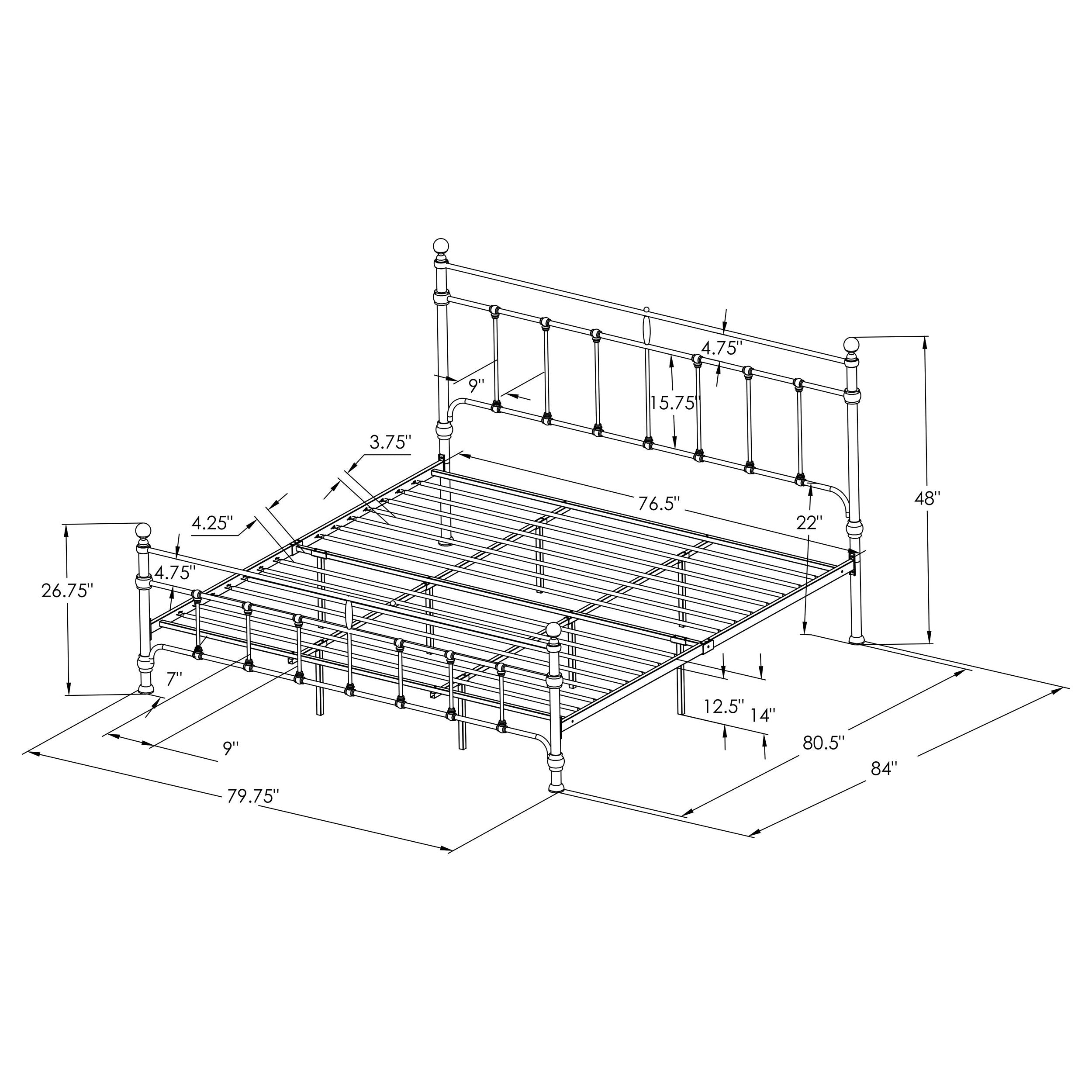 Novak 48-inch Metal Queen Open Frame Bed Matte Black