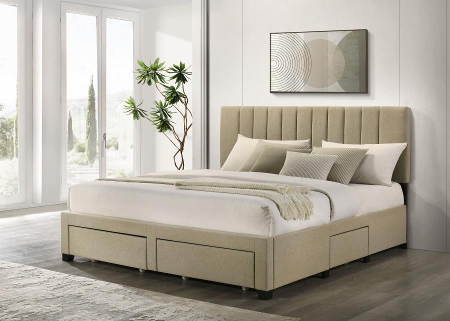 Wheatland 4-drawer Upholstered Storage Bed Light Brown