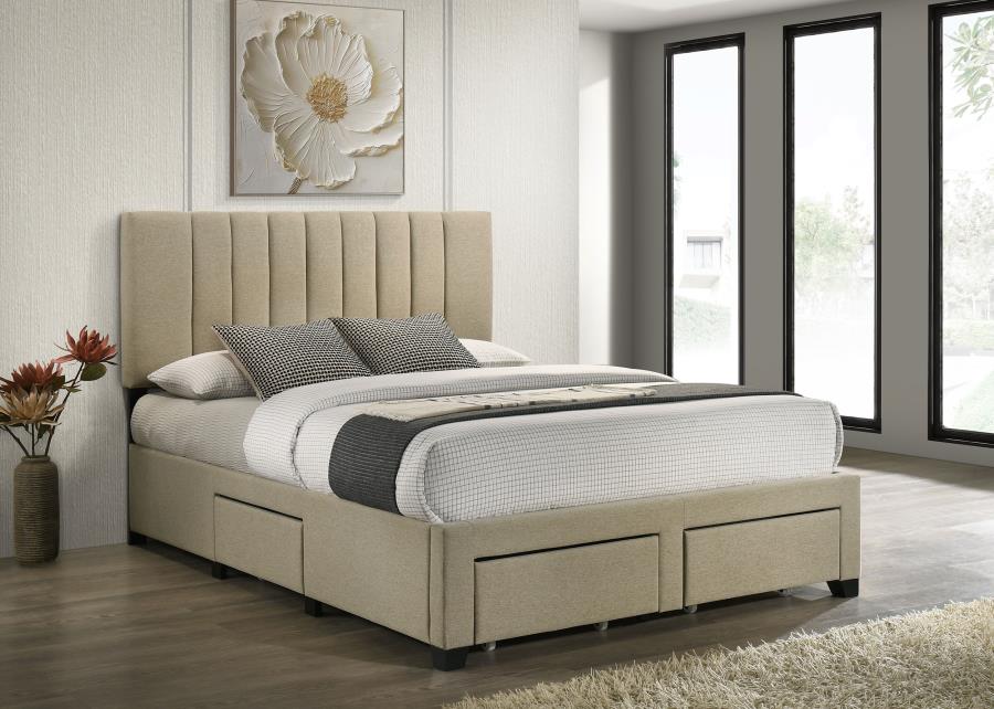 Wheatland 4-drawer Upholstered Storage Bed Light Brown