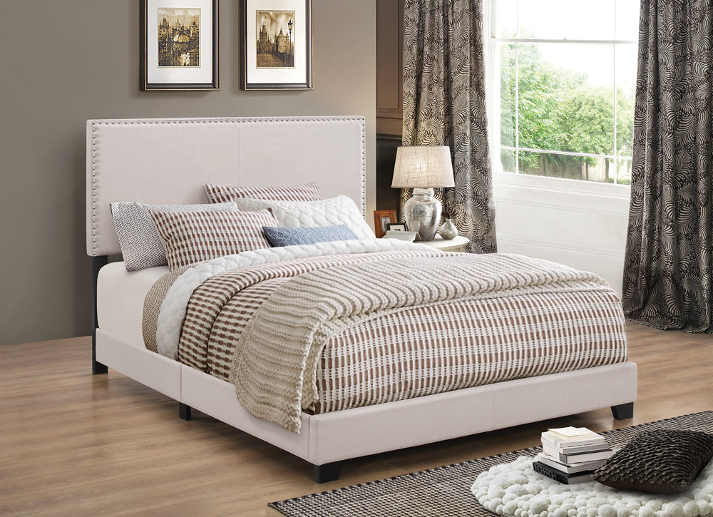 Boyd  Upholstered Bed with Nailhead Trim Ivory