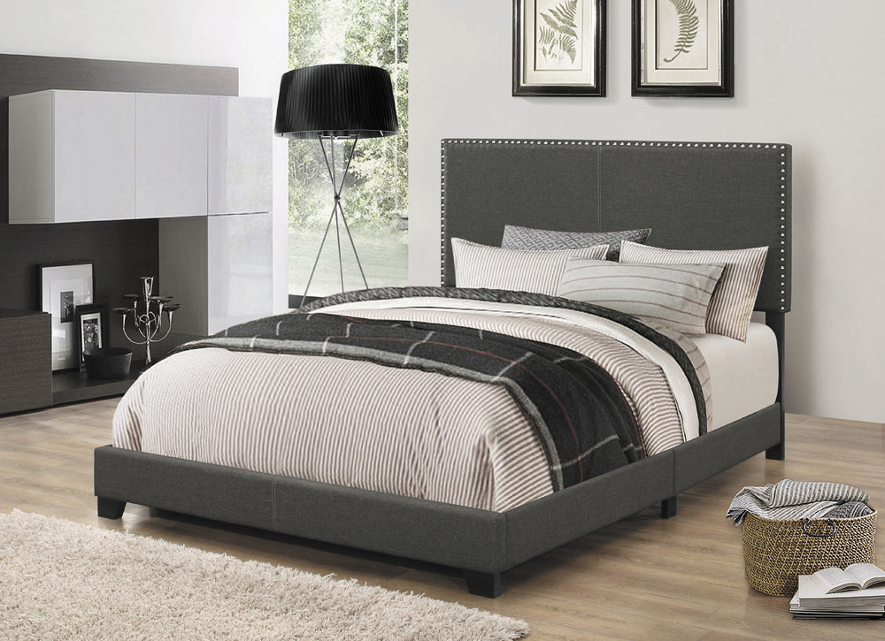 Boyd  Upholstered Bed with Nailhead Trim Charcoal