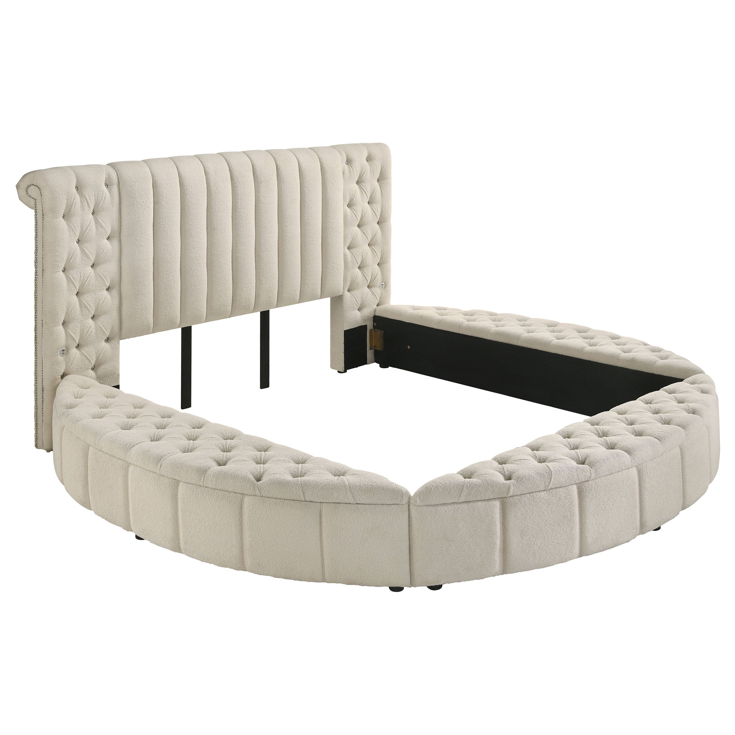 Sonya Upholstered  Round Storage Bed Ivory