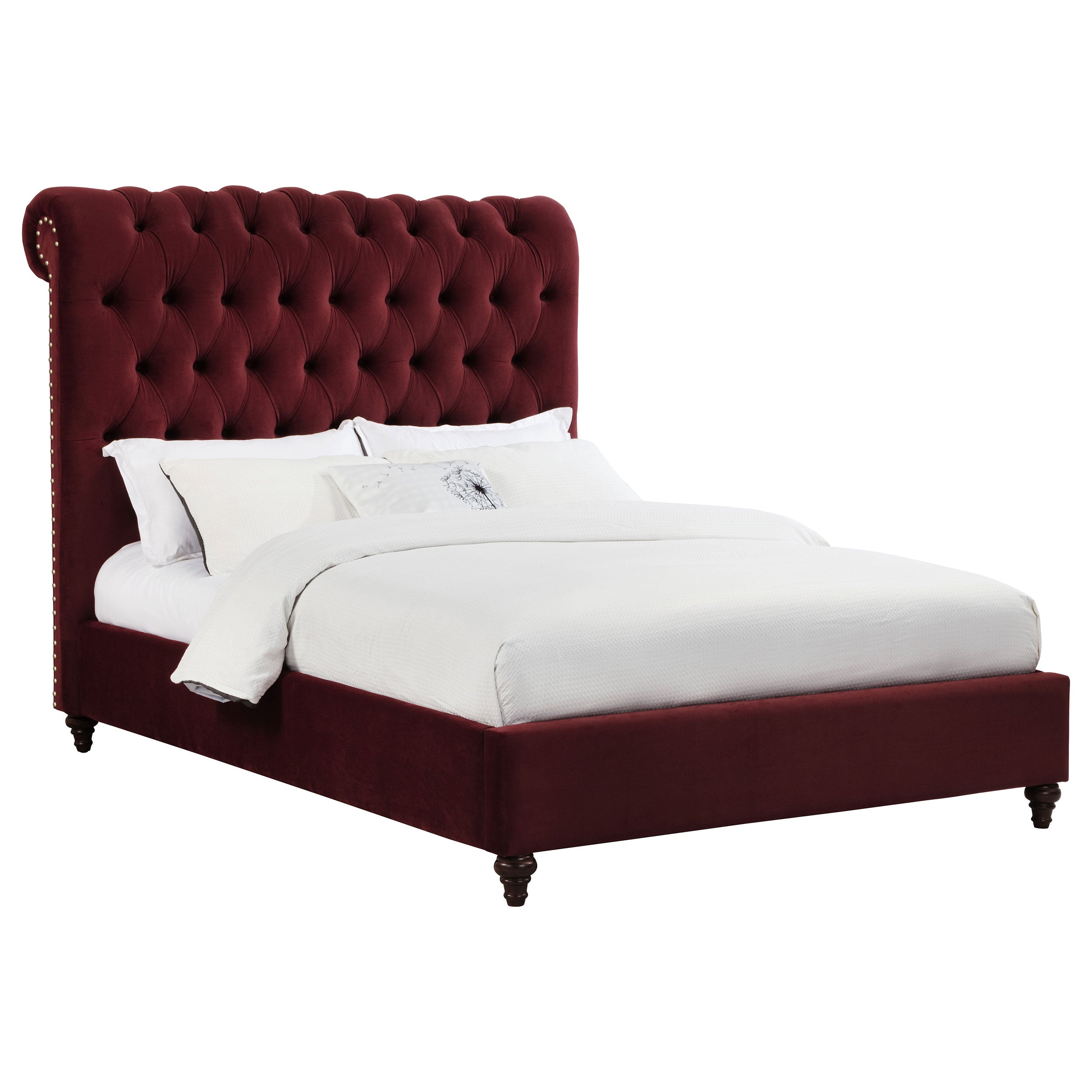 Devon 57-inch Upholstered Queen Panel Bed Wine Red