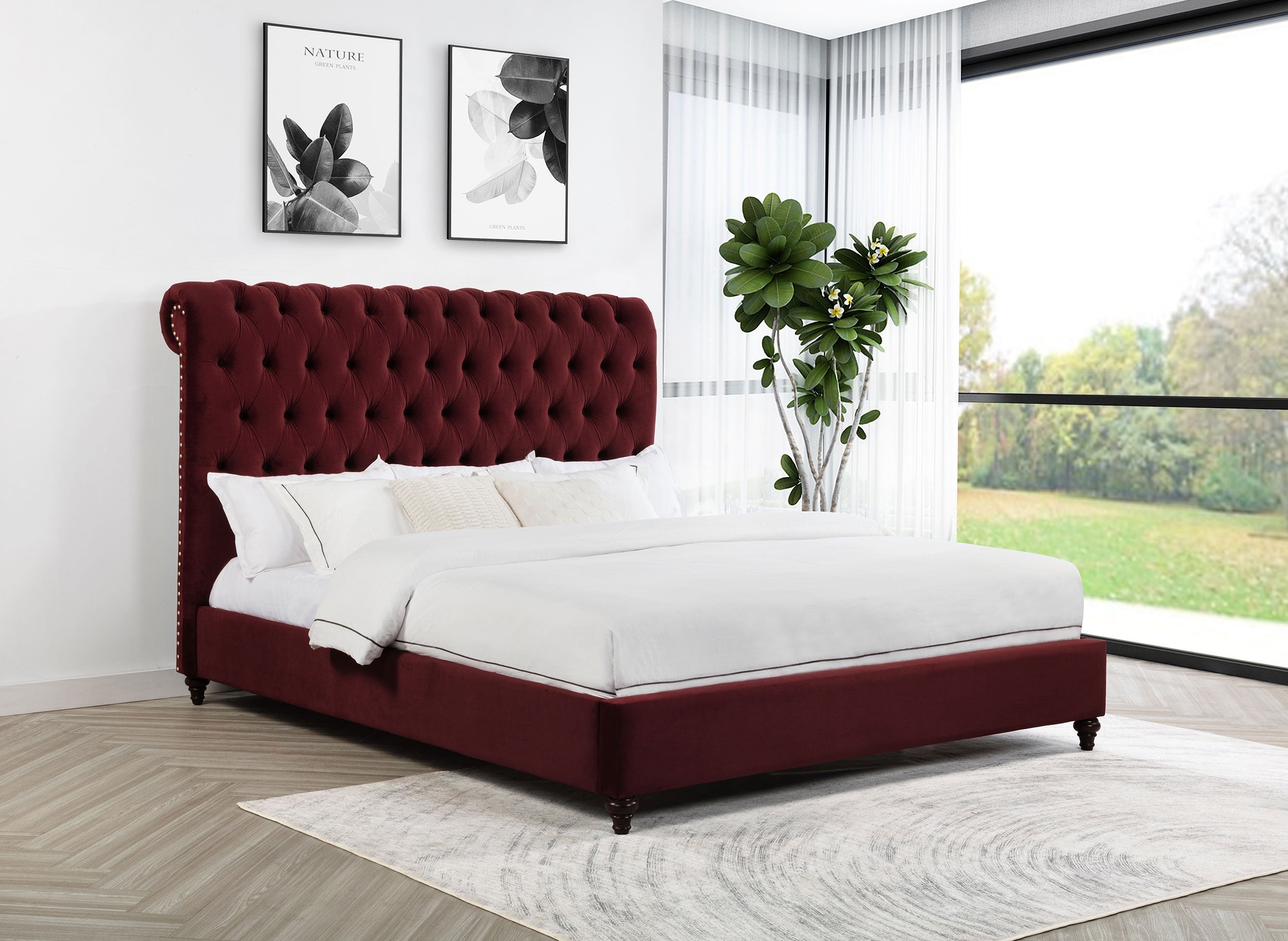 Devon 57-inch Upholstered Queen Panel Bed Wine Red