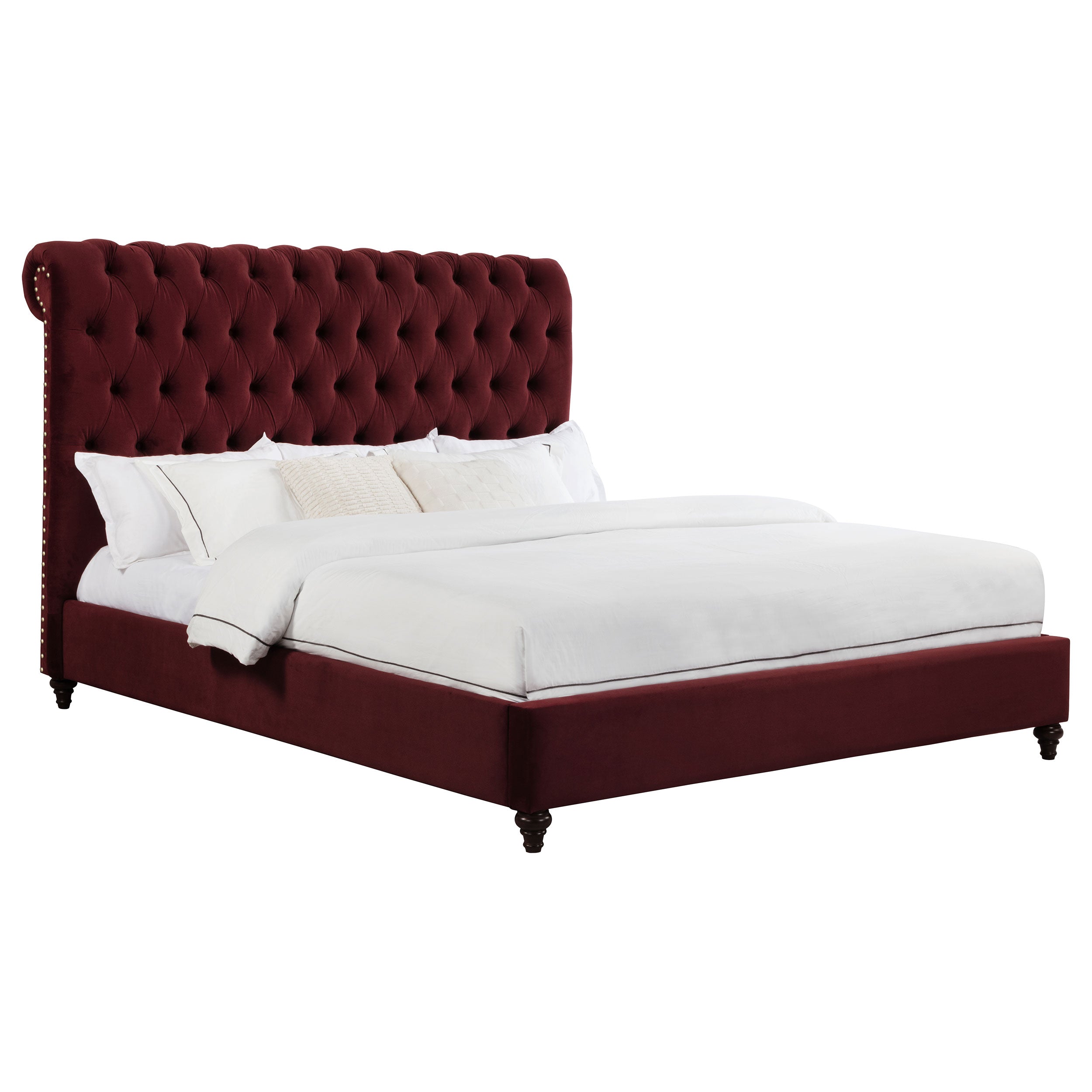 Devon 57-inch Upholstered Queen Panel Bed Wine Red