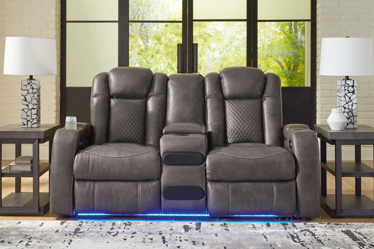 Fyne-Dyme Power Reclining Loveseat/Console/Adjustable Headrest