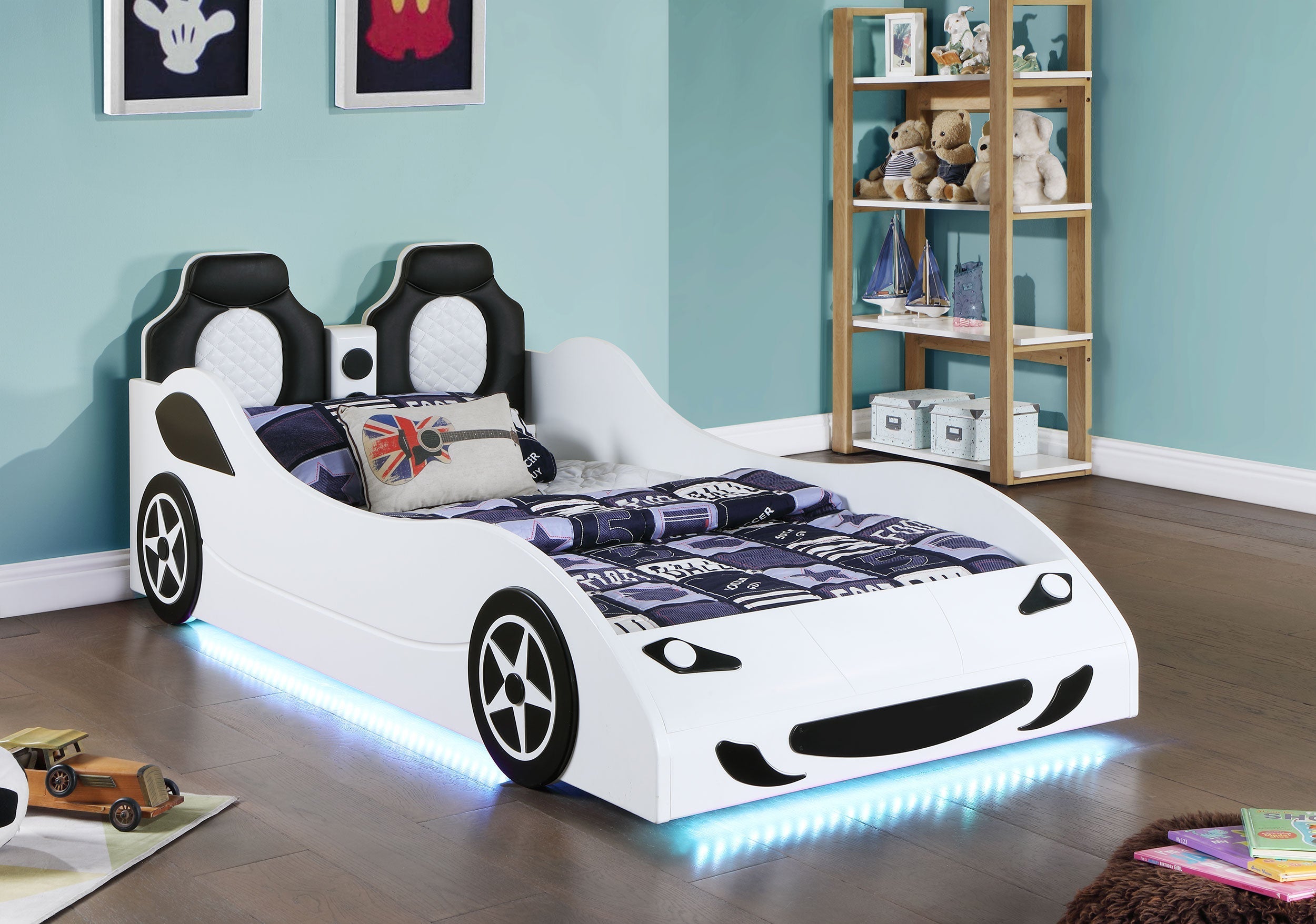 Cruiser Car Themed Twin Bed with Underglow Lights White