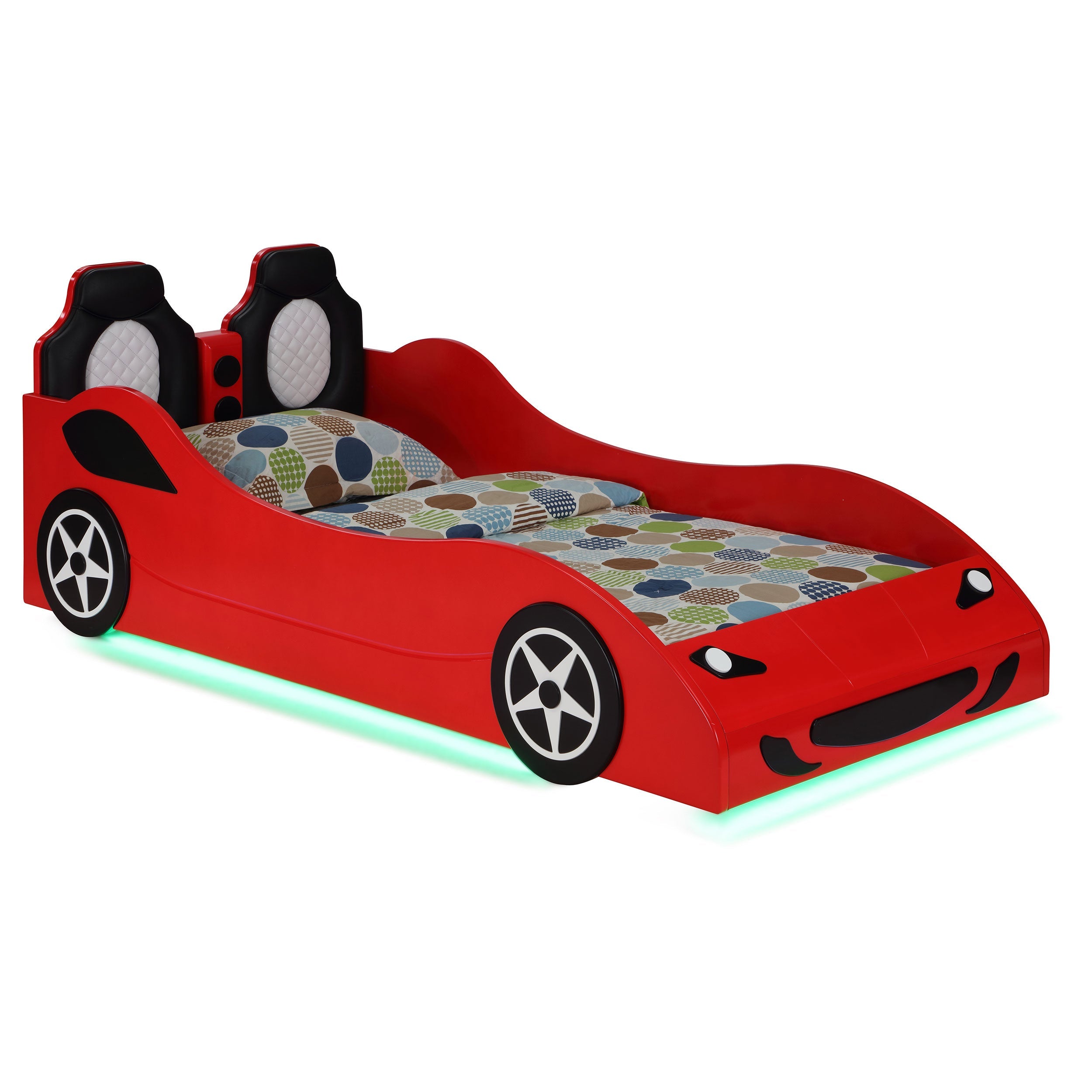 Cruiser Wood  LED Race Car Bed and 7-inch Mattress Blue