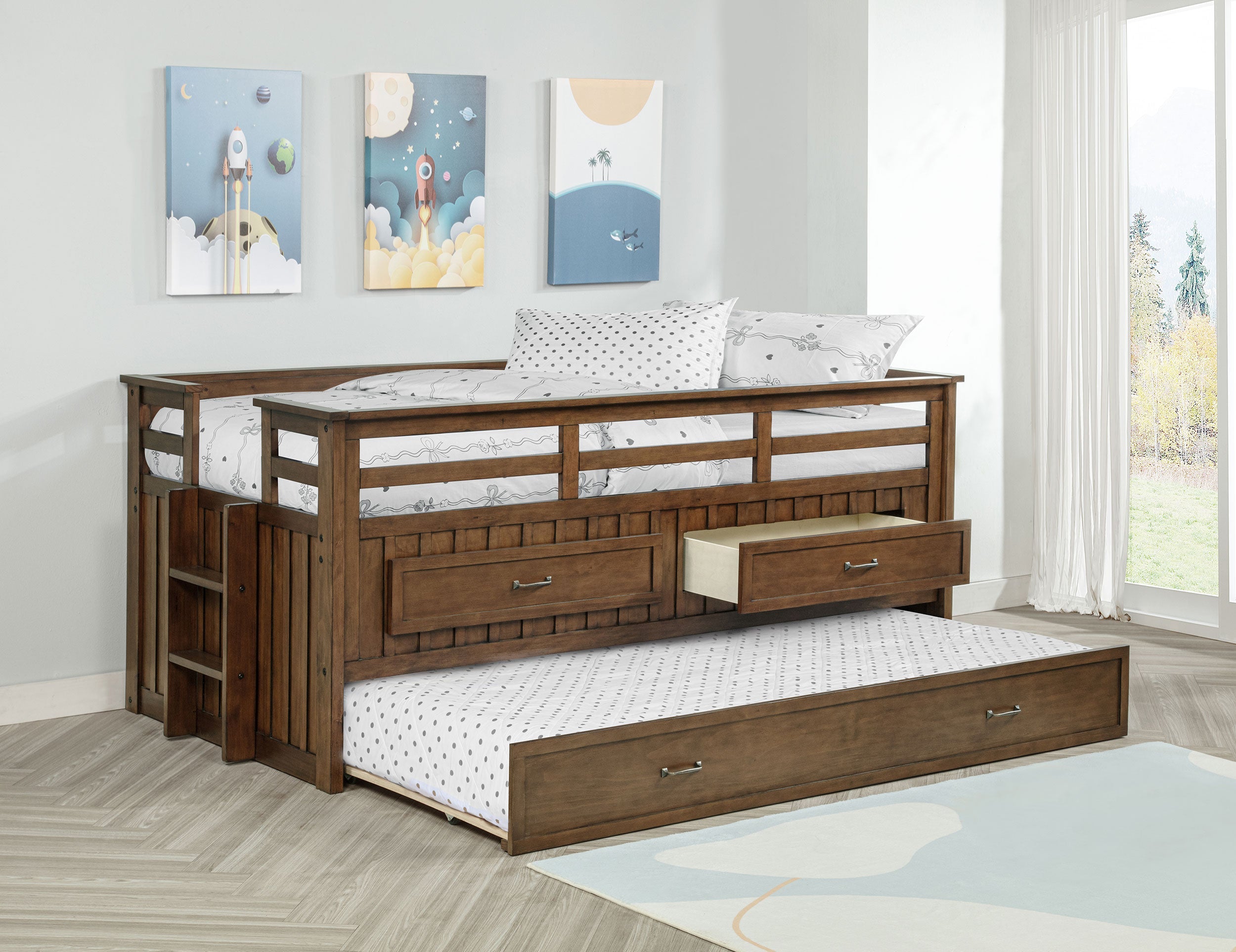 Carlsbad Wood  Captains Bed With Trundle Medium Brown