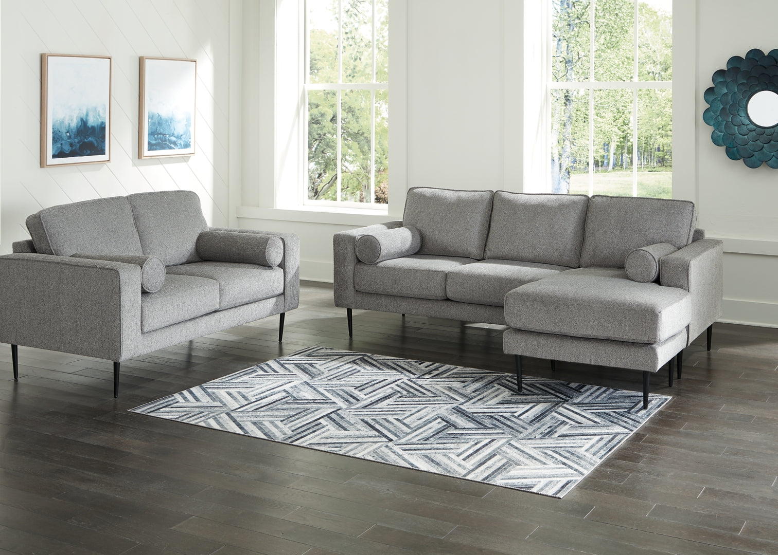 Hazela Sofa Chaise, Loveseat, Chair, and Ottoman