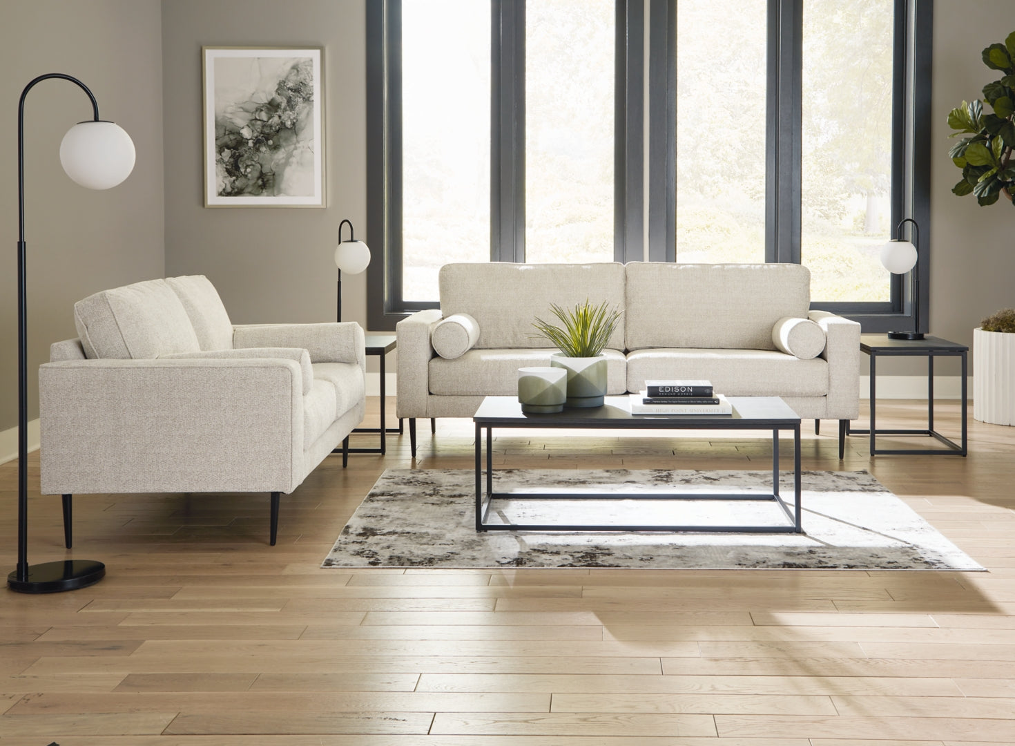 Hazela Sofa Chaise, Loveseat, Chair, and Ottoman