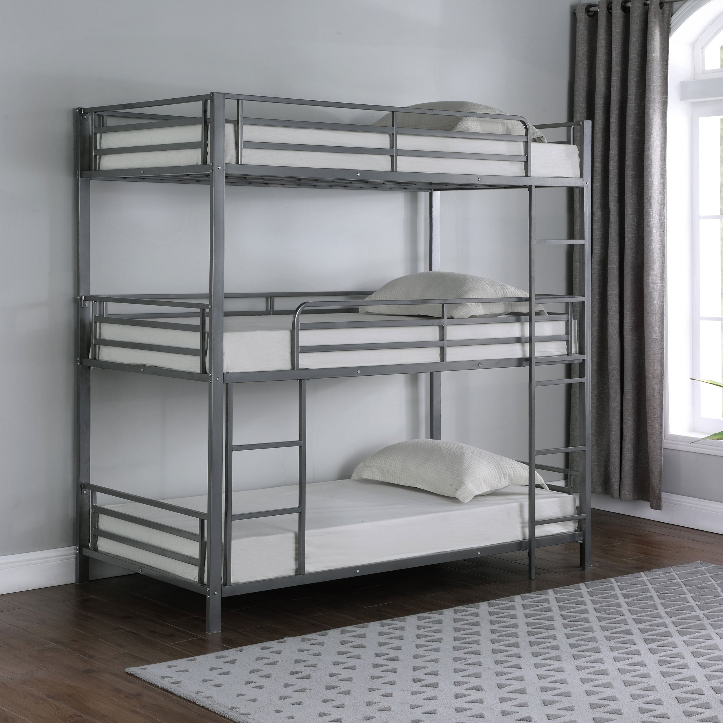 Maynard Metal Triple Twin Bunk Bed Gunmetal