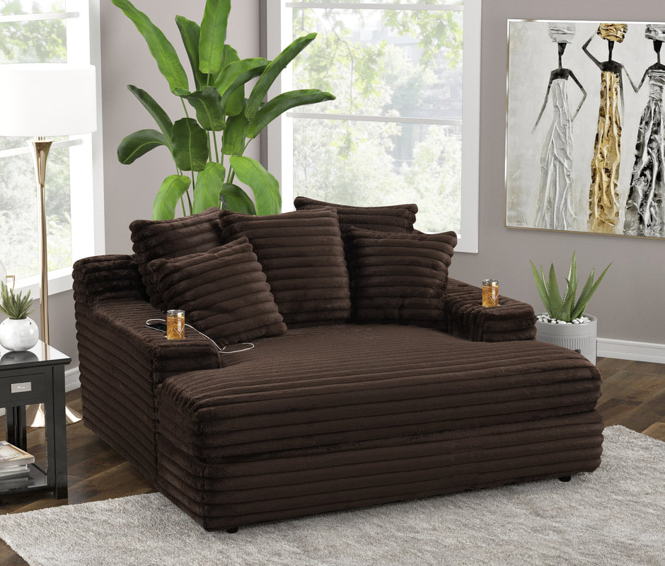 247002 Oversized Chocolate Chaise Lounge w/ Cupholders