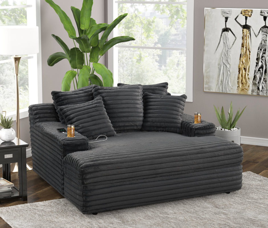 248002 Oversized Charcoal Chaise Lounge w/ Cupholders