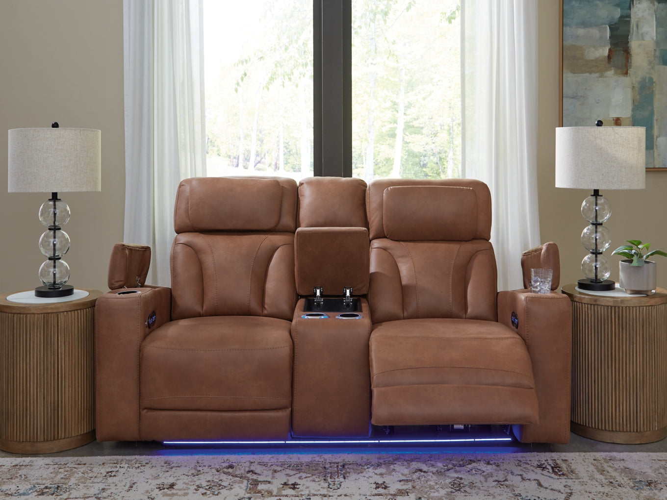 Point Clear Power Reclining Loveseat/Console/Adjustable Headrest