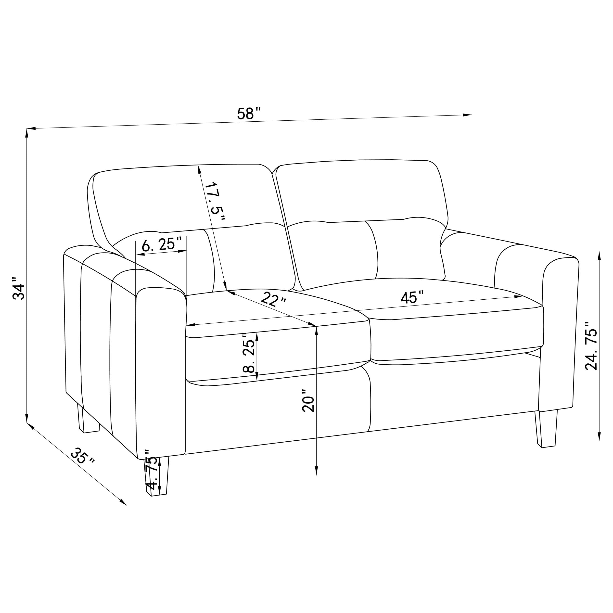 Scotland Faux Leather Upholstered Track Arm Loveseat