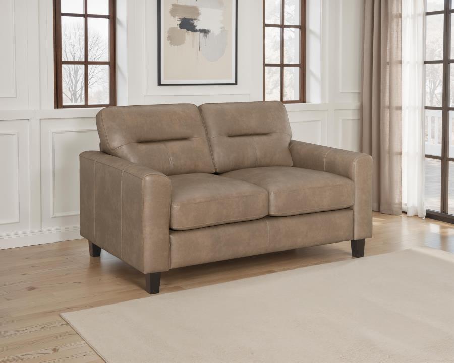 Scotland Faux Leather Upholstered Track Arm Loveseat