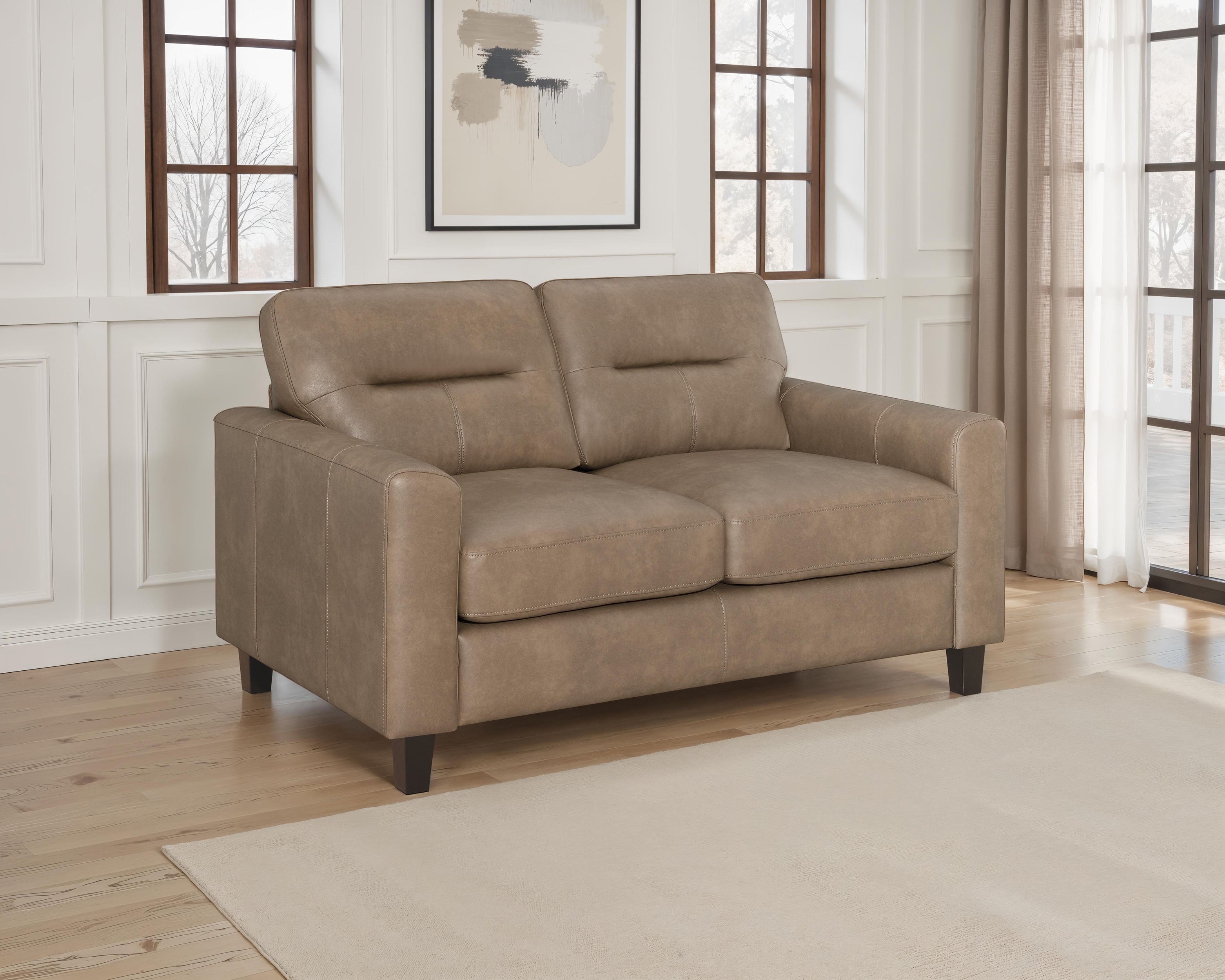 Scotland Faux Leather Upholstered Track Arm Loveseat