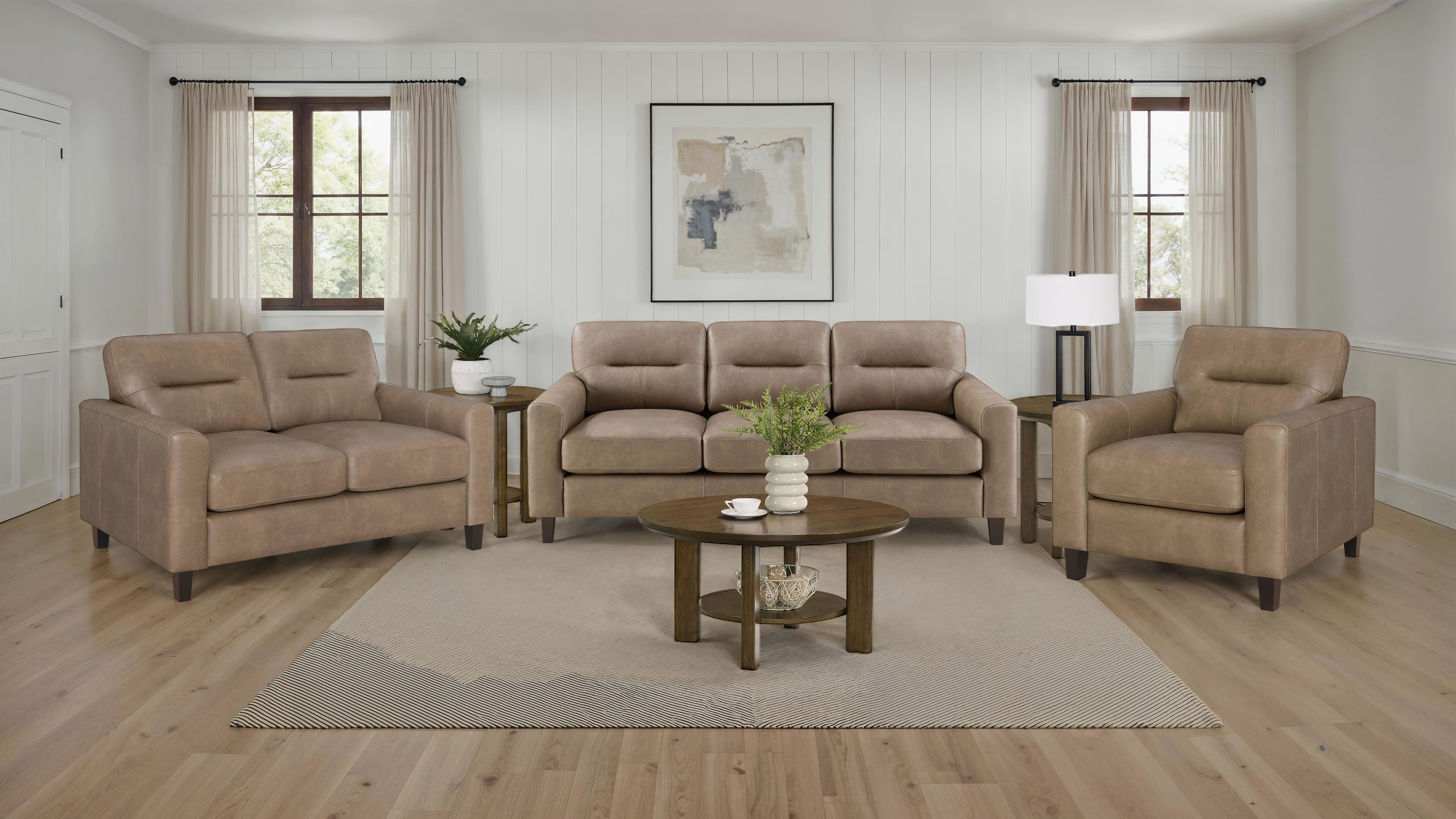 Scotland Faux Leather Upholstered Track Arm Chair