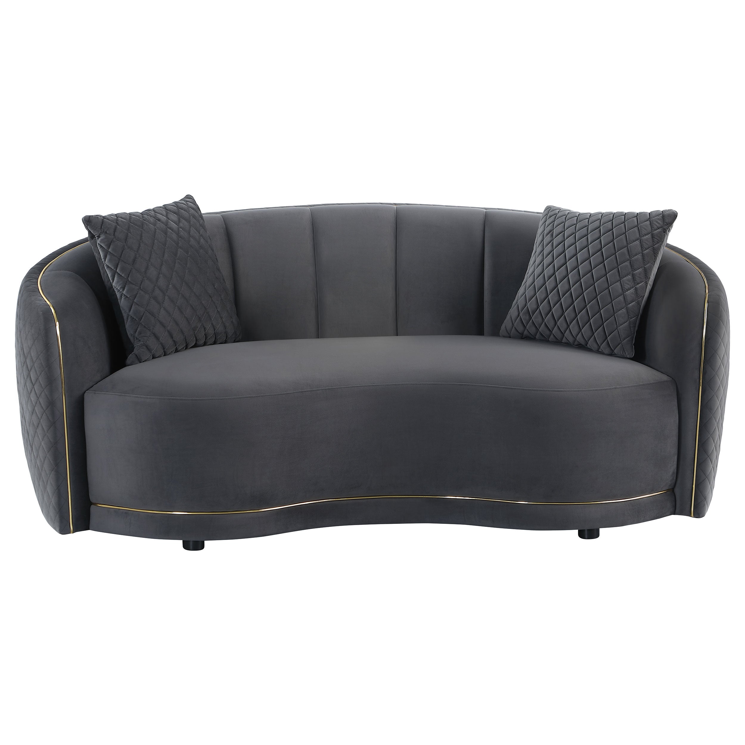 Brookside Velvet Upholstered Curved Loveseat Dark Grey