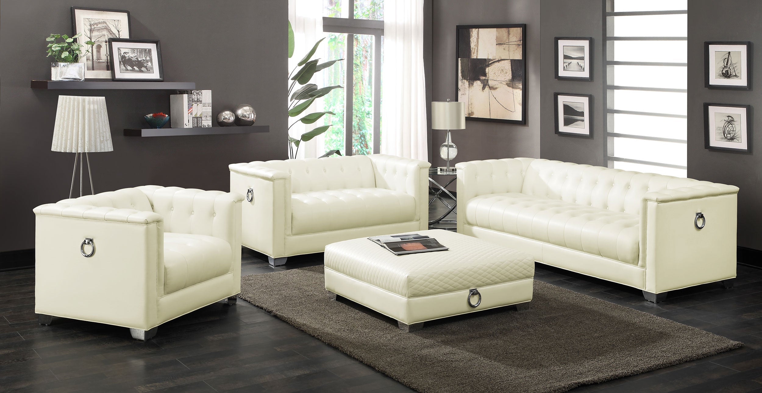 Chaviano 2-piece Upholstered Tufted Sofa Set Pearl White