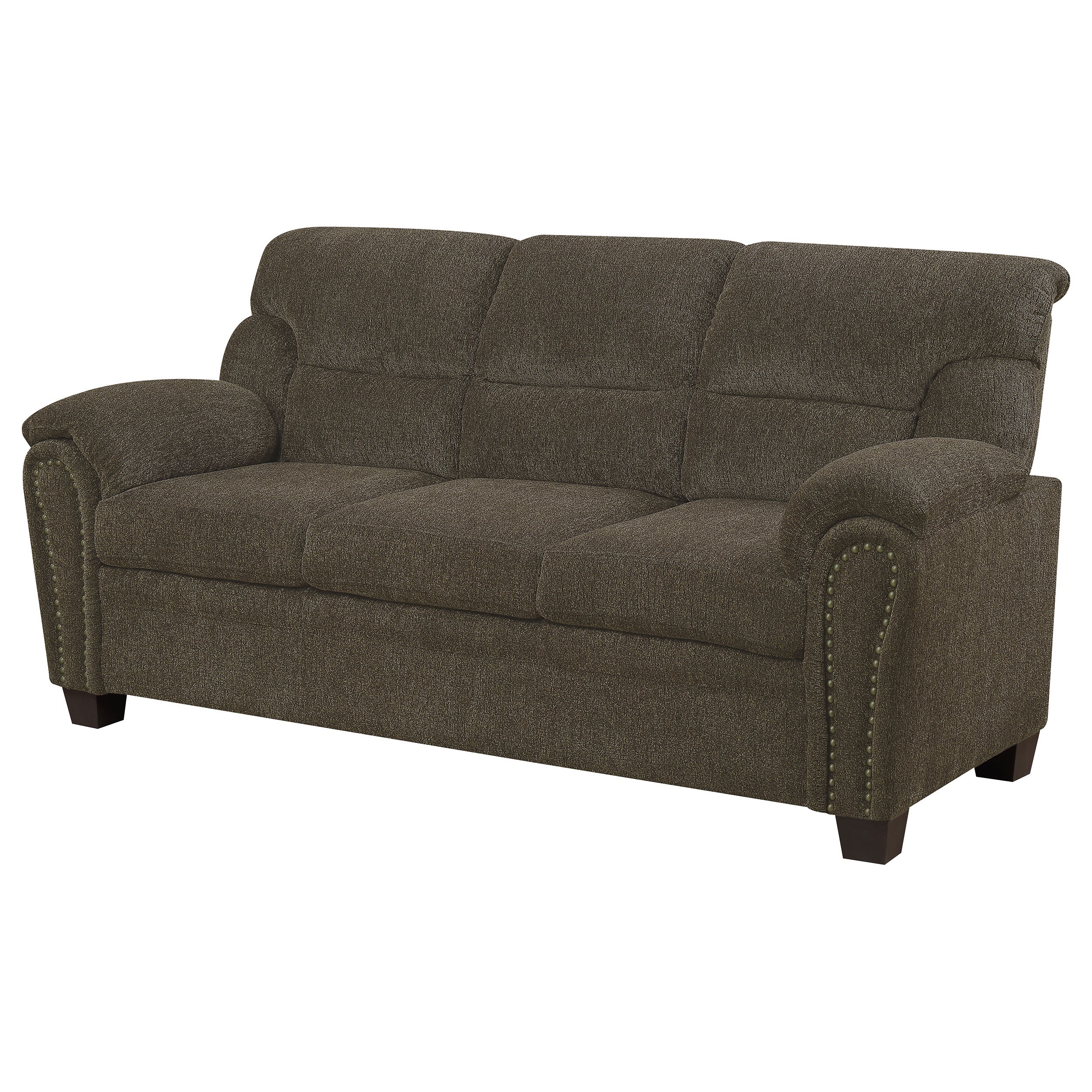 Clementine Upholstered Sofa with Nailhead Trim Brown