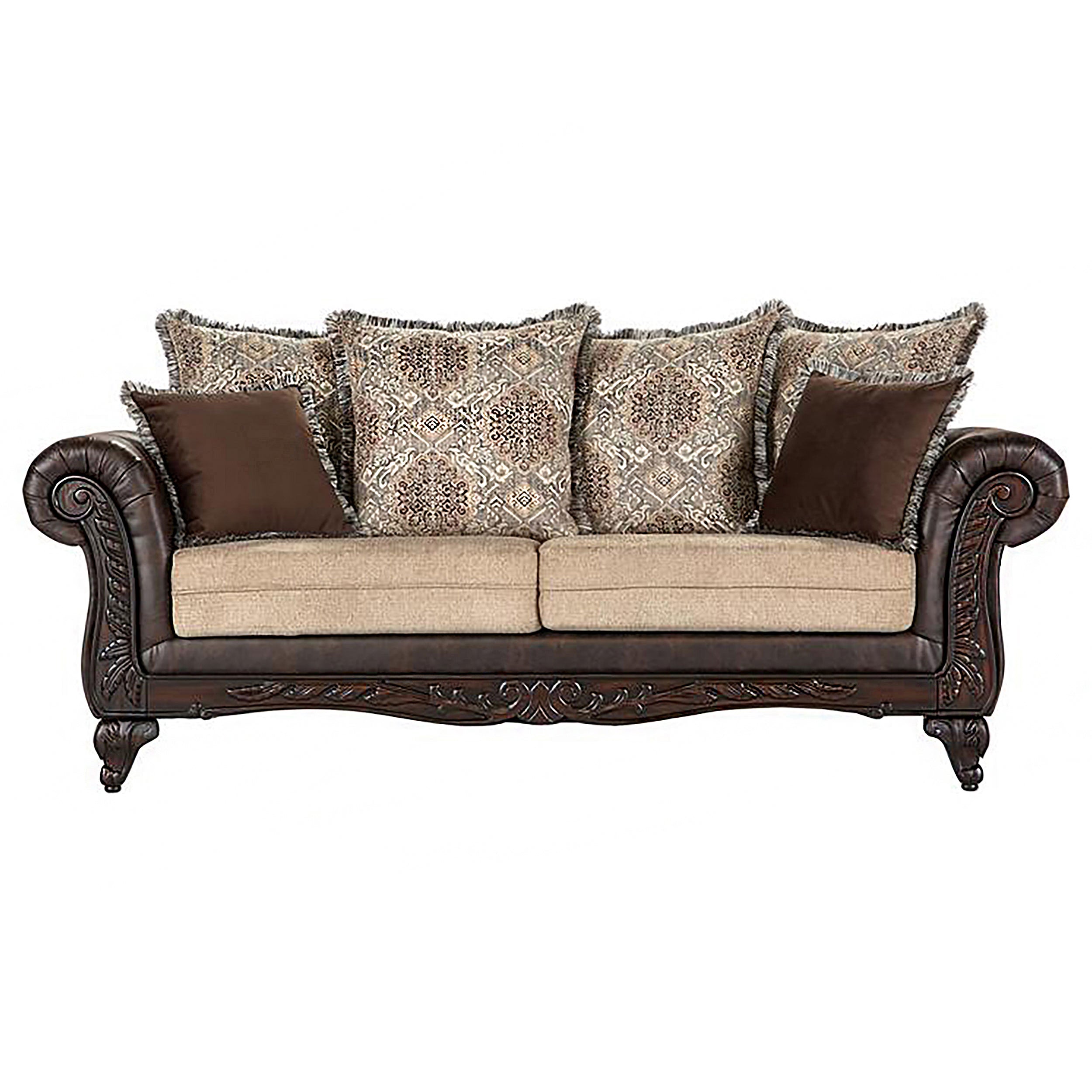 Elmbrook  Upholstered Rolled Arm Sofa Set Brown