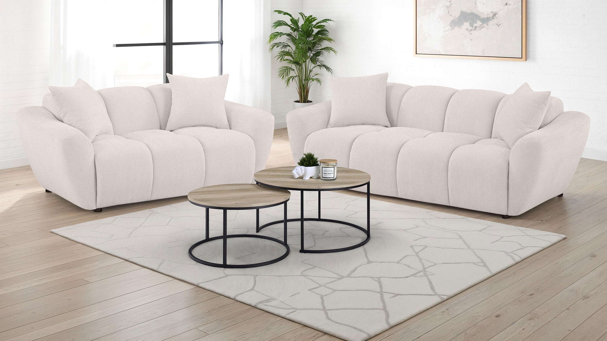 Destino Chenille Splayed Arm Sofa Set Greige