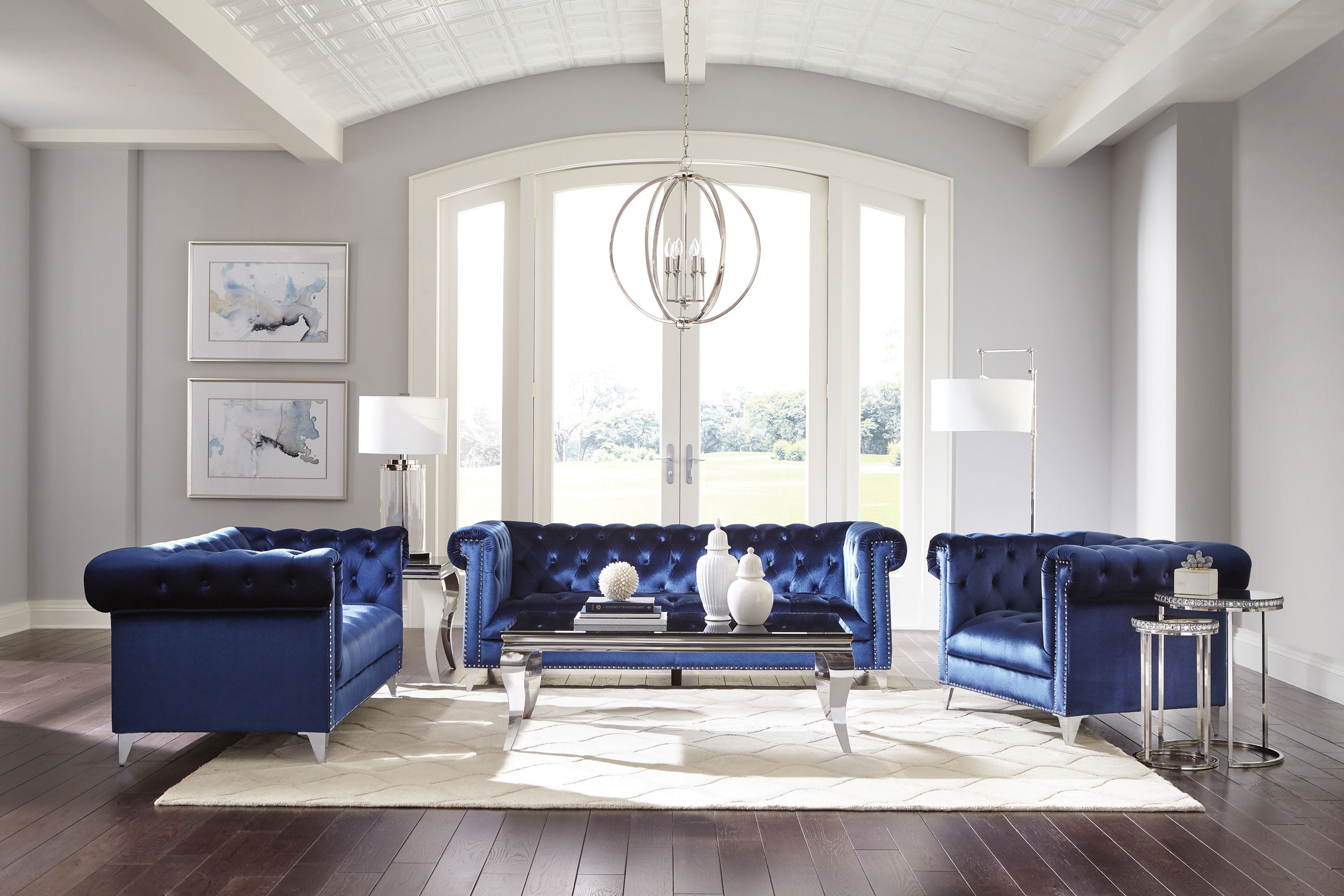 Bleker Tufted Tuxedo Arm Loveseat Blue