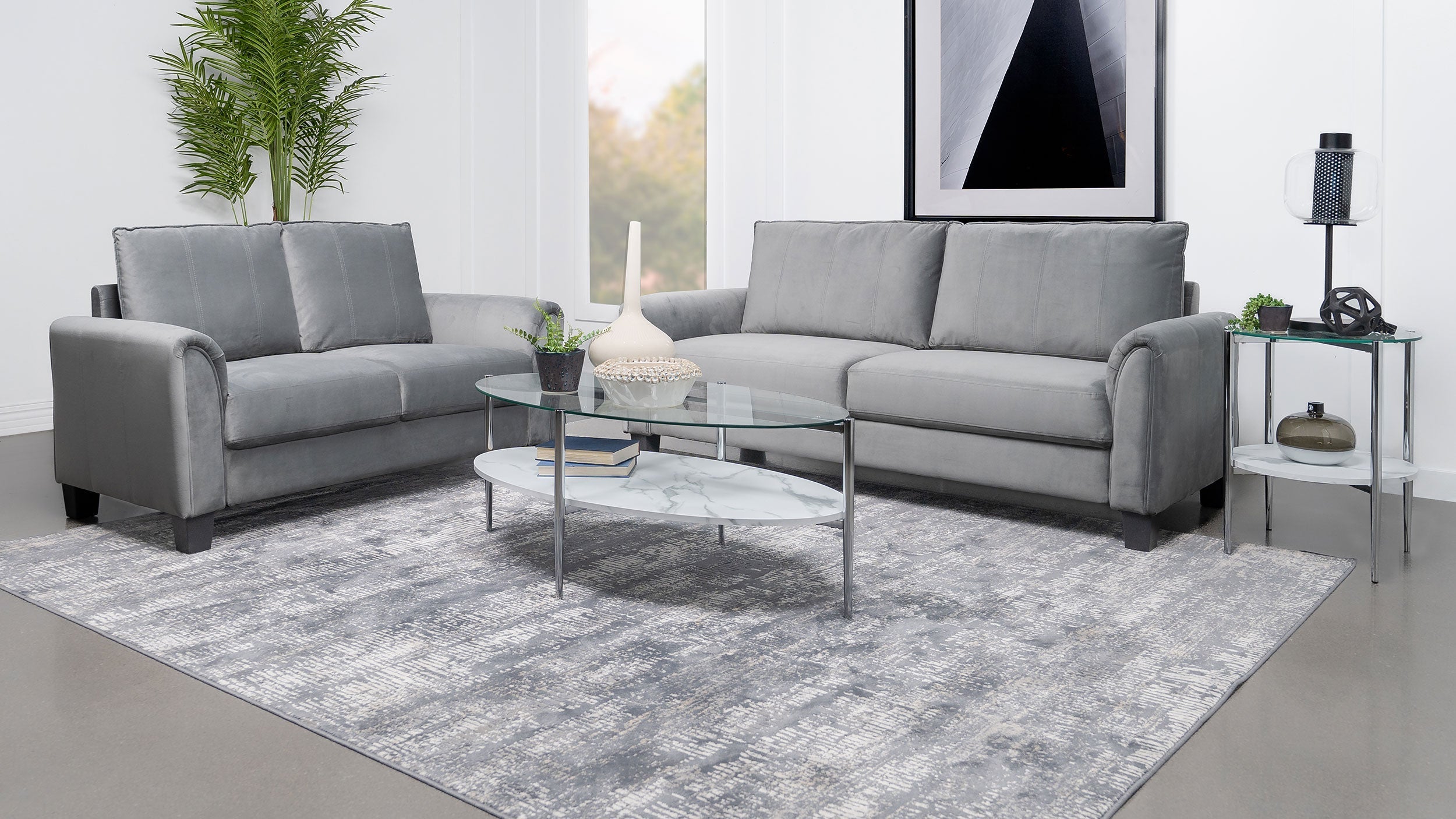 Davis  2-piece Upholstered Rolled Arm Sofa Grey