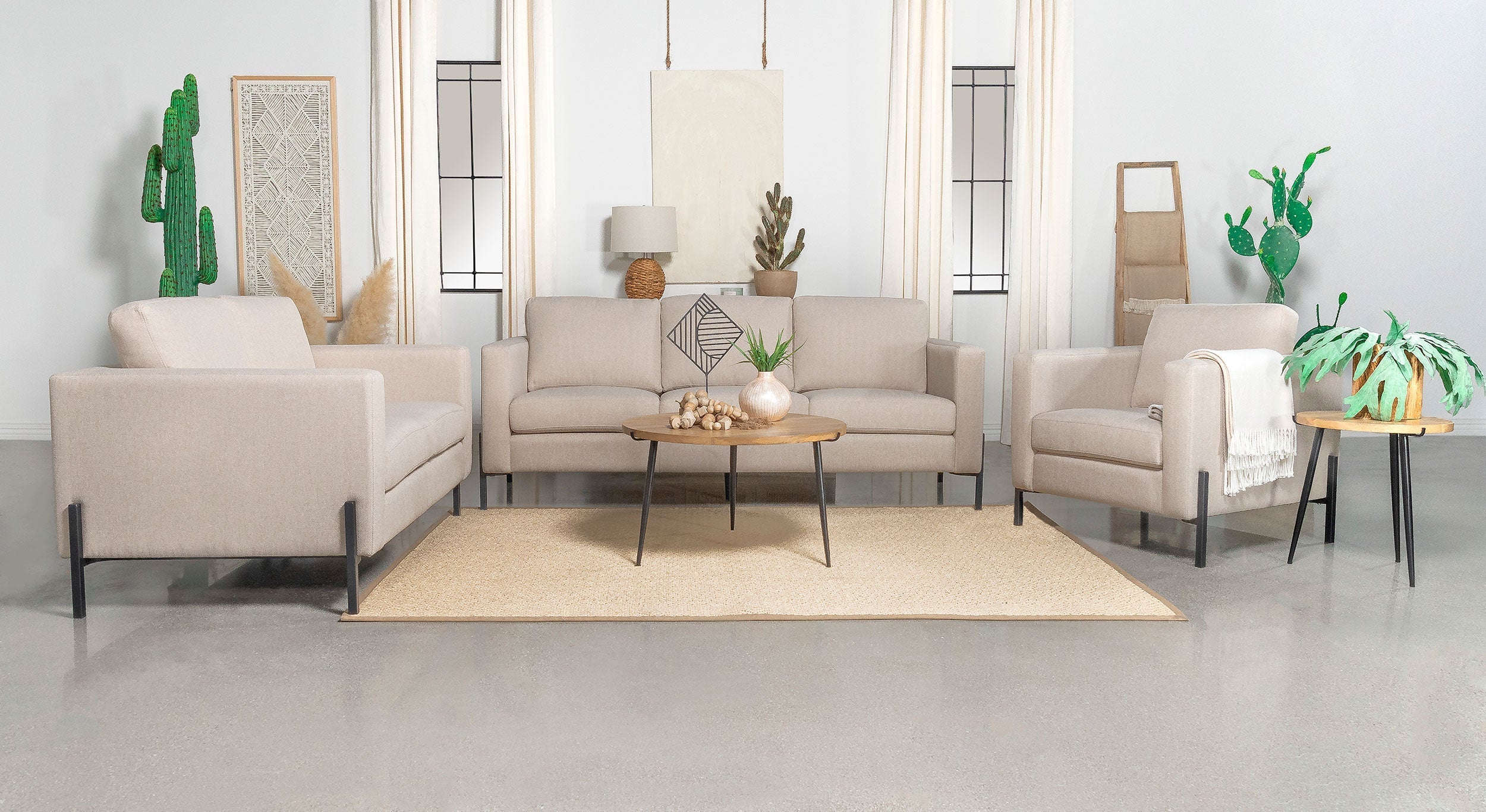 Tilly 2-piece Upholstered Track Arms Sofa Set Oatmeal