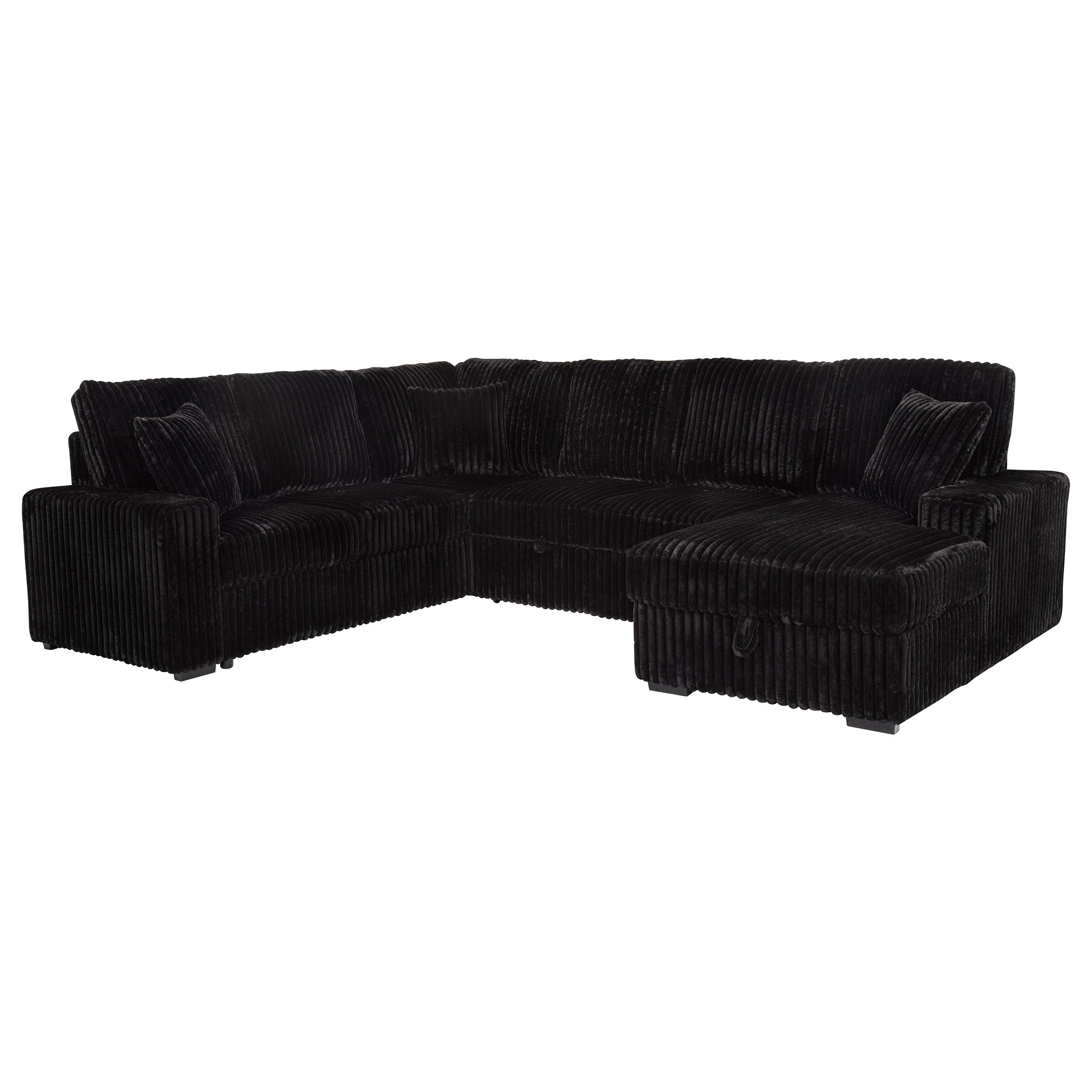 Devonshire Sleeper Sectional Sofa Storage Chaise Black