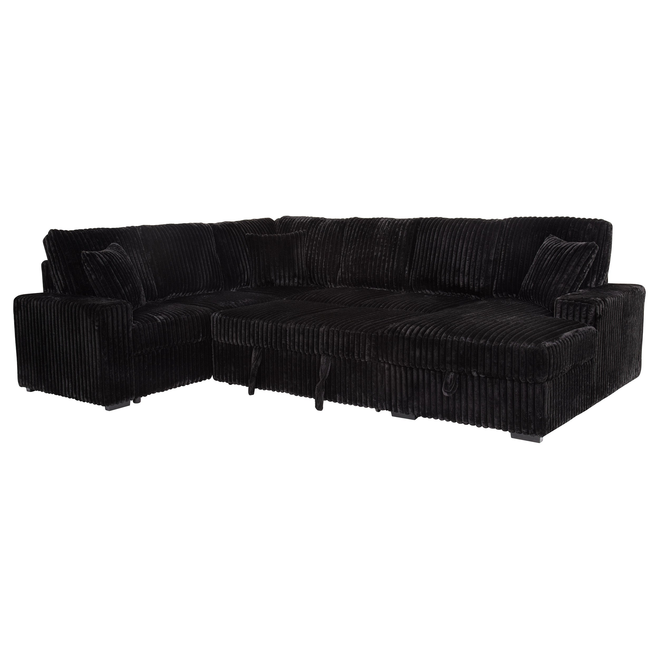 Devonshire Sleeper Sectional Sofa Storage Chaise Black