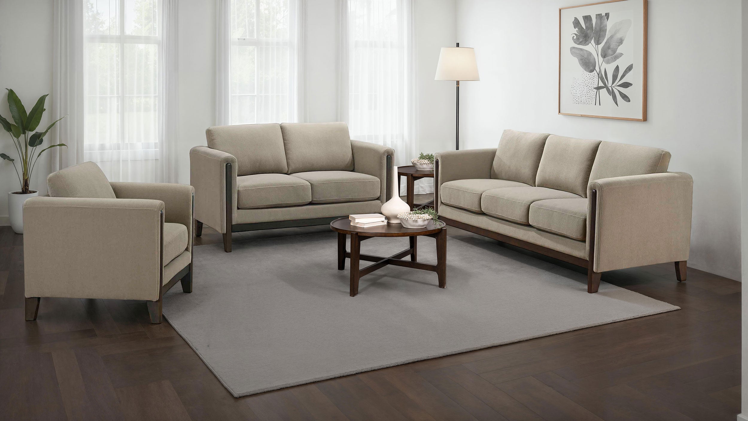 Islington Fabric Upholstered Panel Arm Sofa Taupe