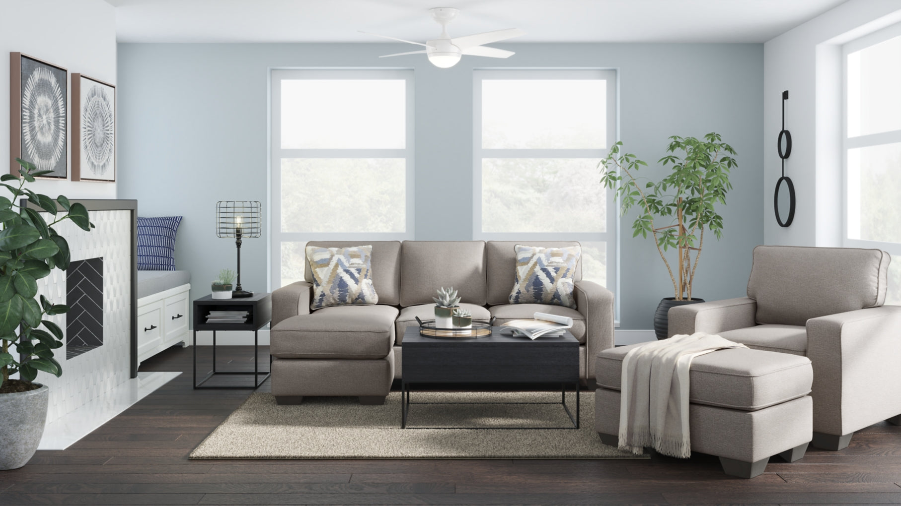 Greaves Sofa Chaise, Chair, and Ottoman Living Room Set