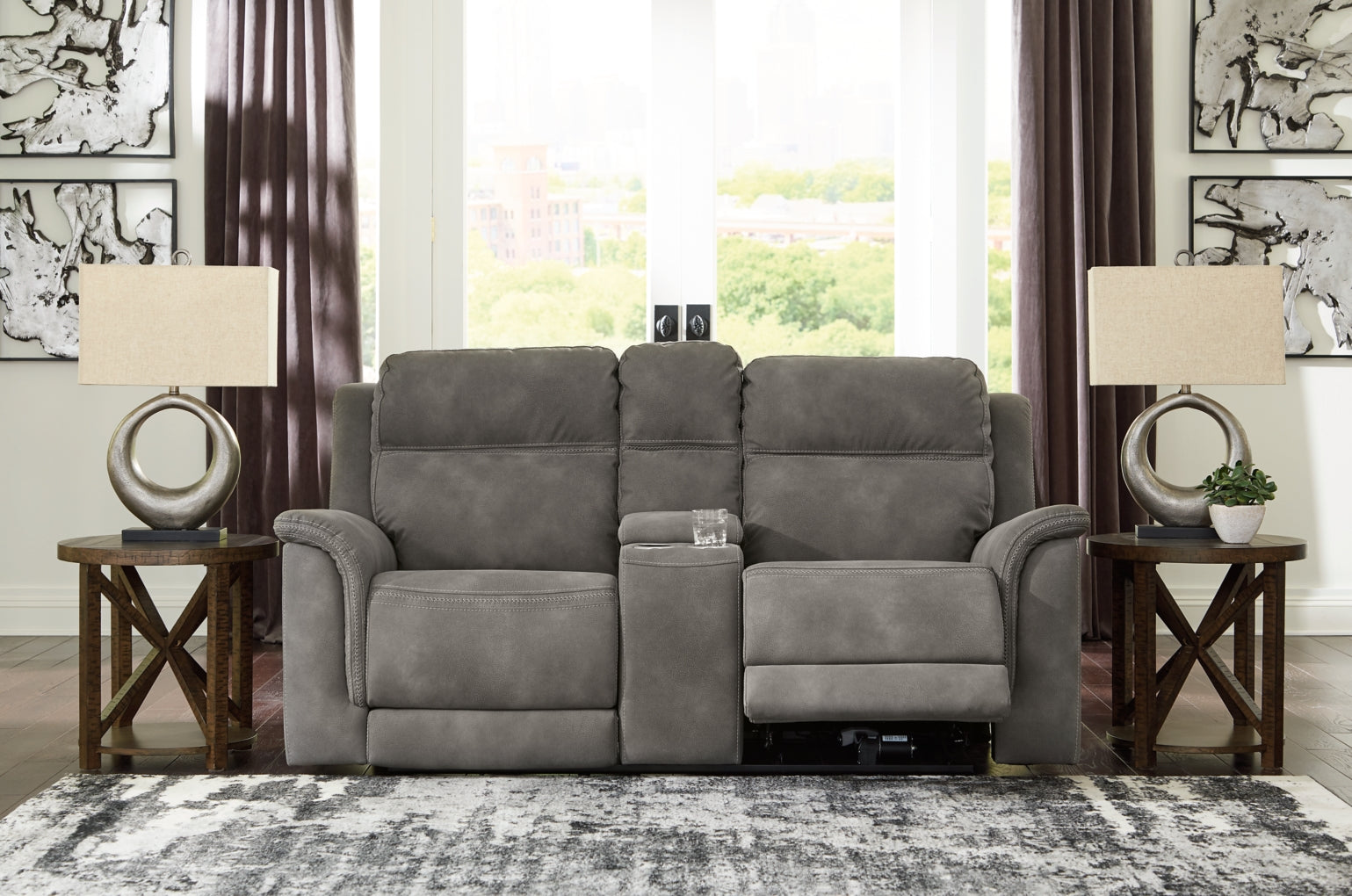 Next-Gen Durapella Power Reclining Loveseat/Console/Adjustable Headrest