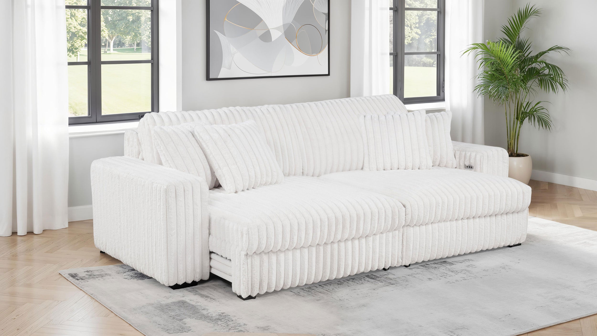 Jacana Corduroy Upholstered Dual Power Chaise Sofa Ivory