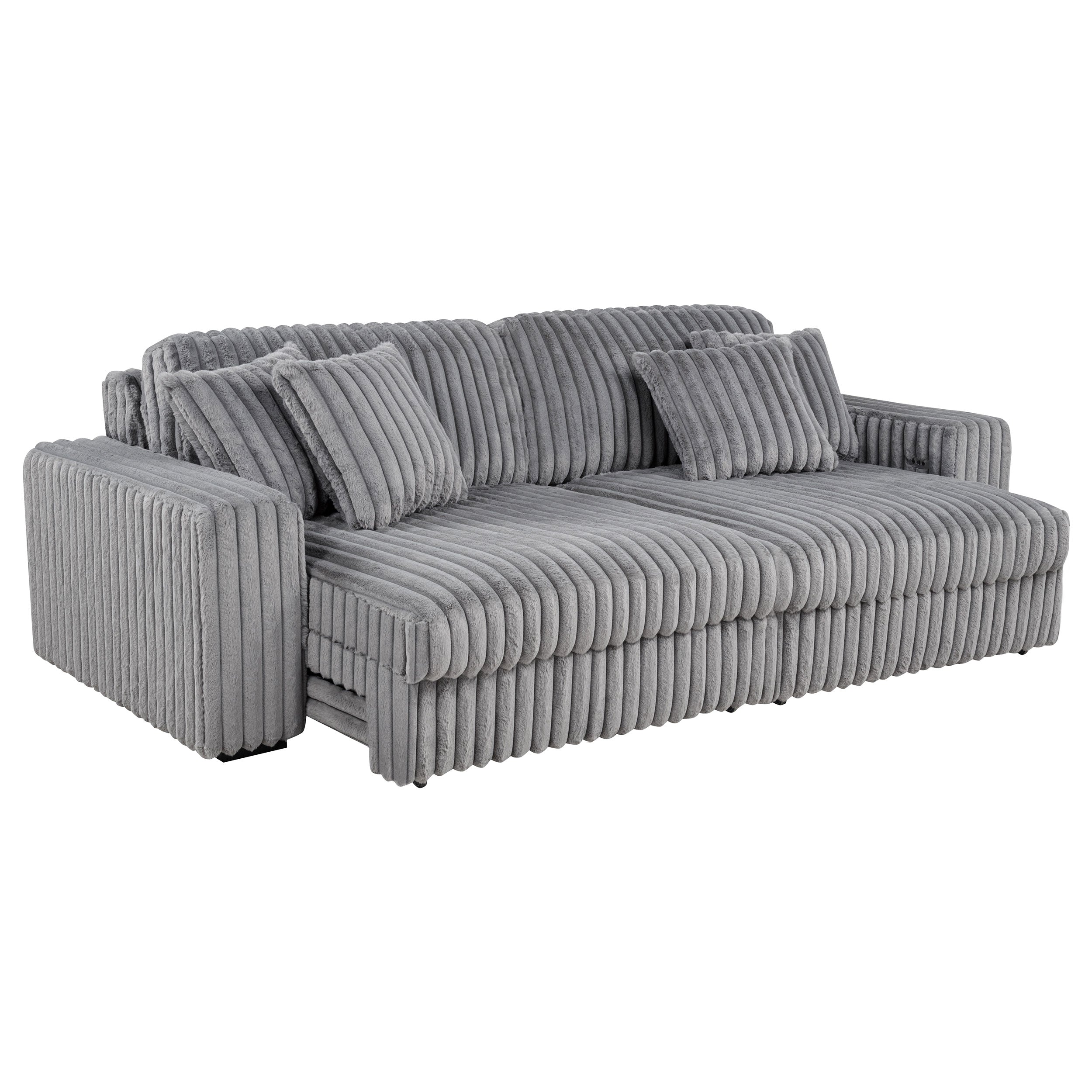 Jacana Corduroy Upholstered Dual Power Chaise Sofa Grey