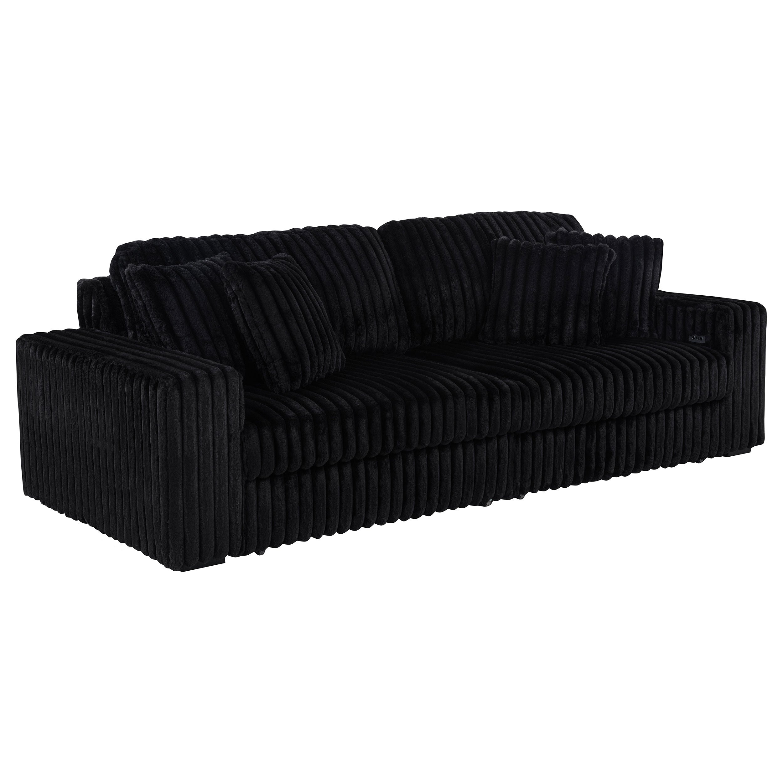 Jacana Corduroy Upholstered Dual Power Chaise Sofa Black